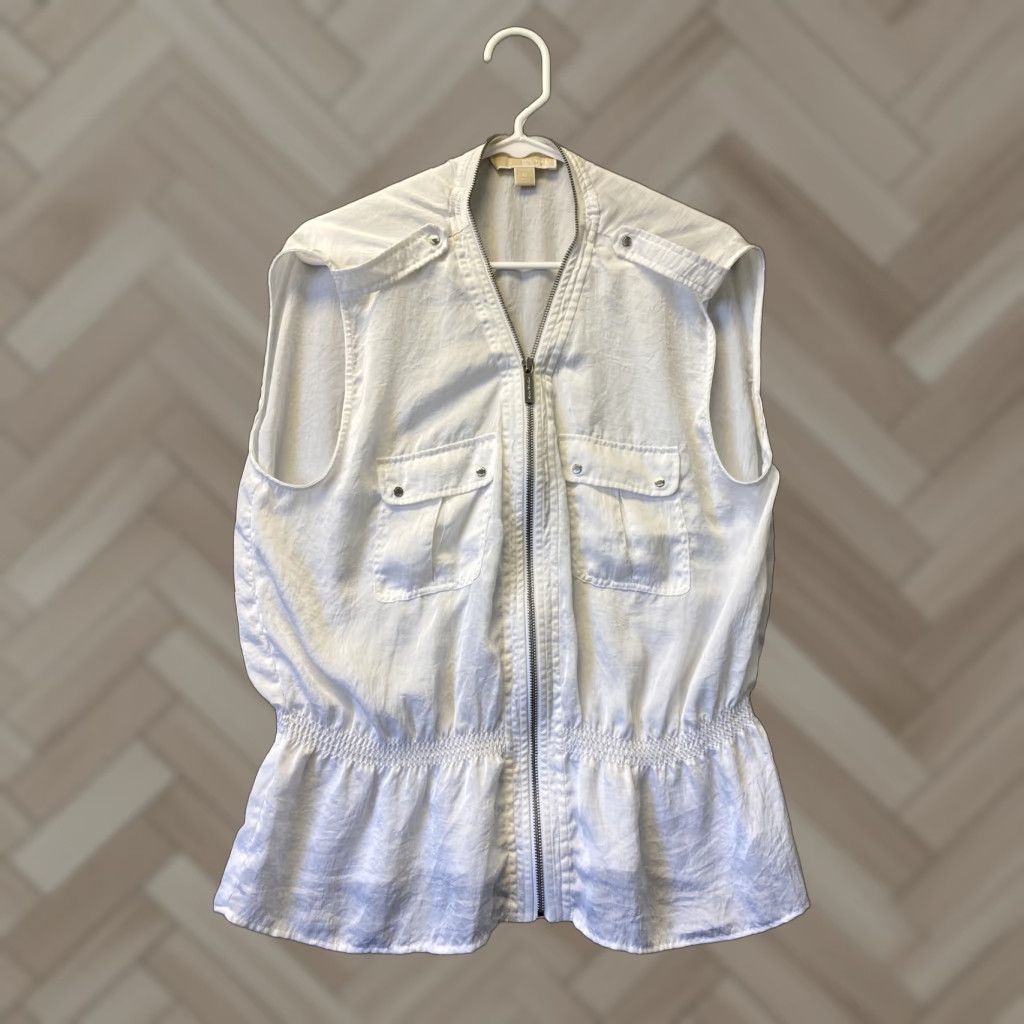 Michael Kors Michael Kors Blouse Sleeves White Front Zipper Pockets Size XL 54-54 Size S / US 4 / IT 40 - 1 Thumbnail