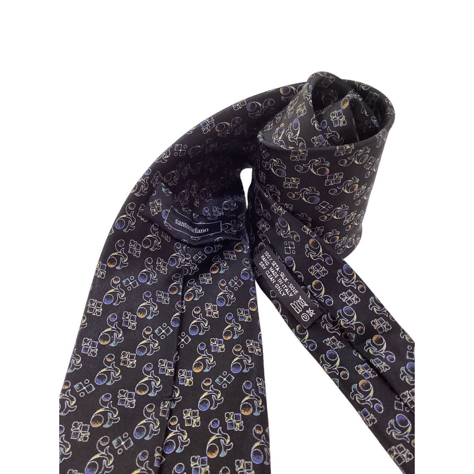 Santostefano SANTOSTEFANO Black Geometric Luxury Designer Silk Tie Italy Size ONE SIZE - 3 Thumbnail