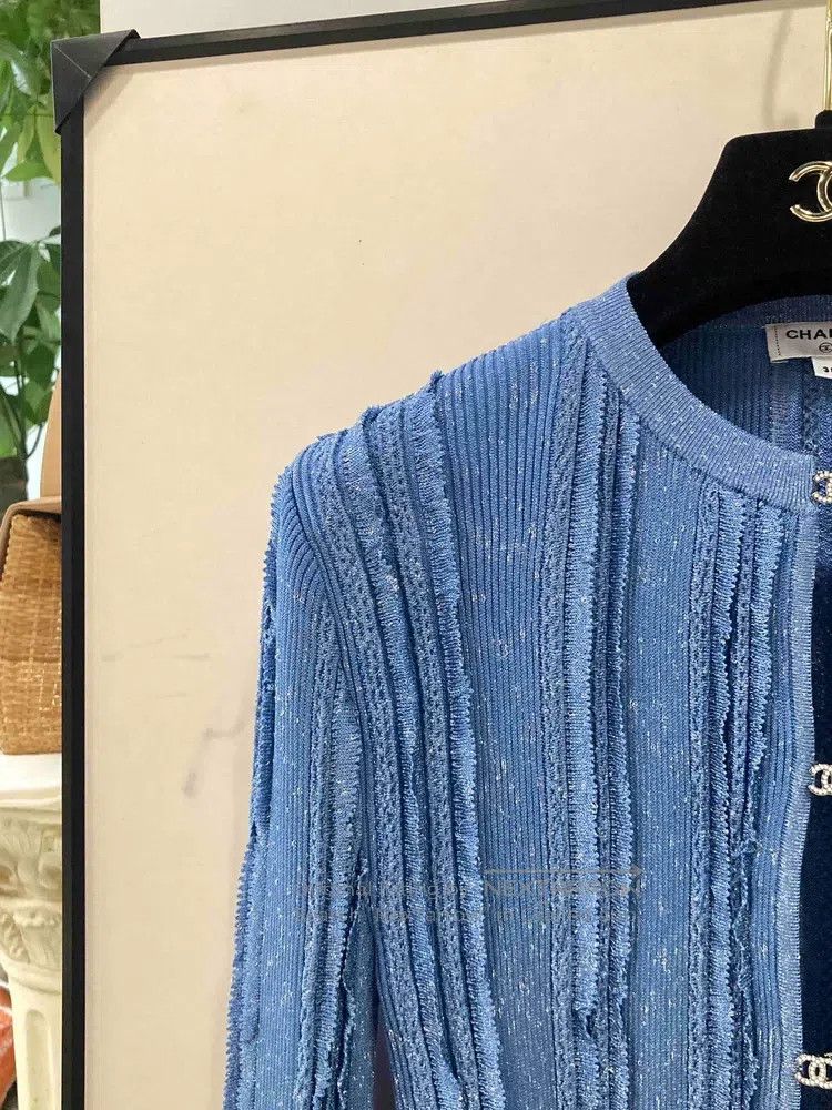 Chanel Chanel Blue fine glitter pearl buckle cardigan coat Size XS / US 0-2 / IT 36-38 - 3 Thumbnail