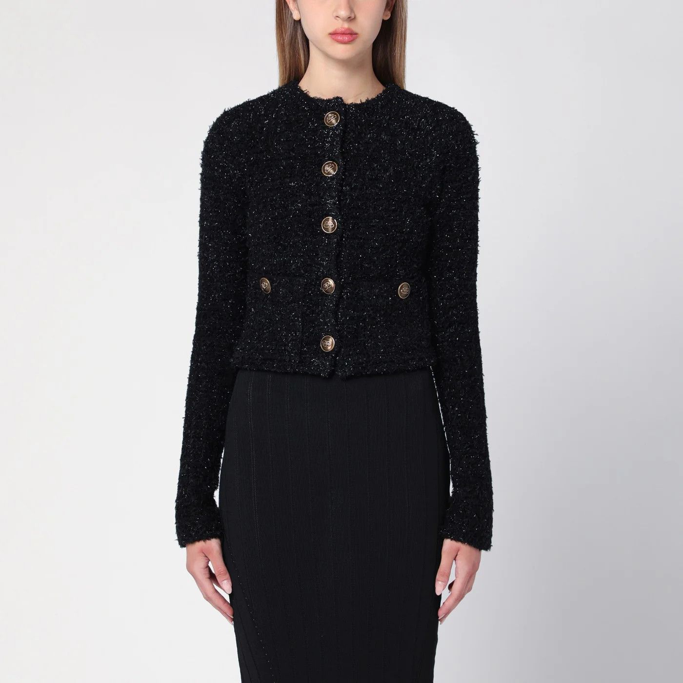 Balenciaga o1d2blof0426 Cotton Cropped Cardigan in Black Size M / US 6-8 / IT 42-44 - 1 Thumbnail