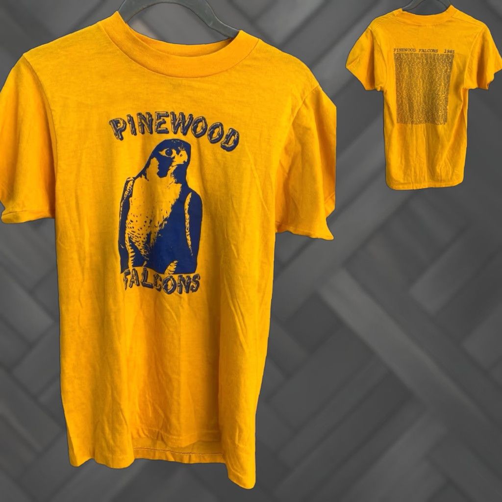 Hanes VINTAGE Hanes T-Shirt 1980s Pinewood Falcons 80s Graphic Print Short Sleeve Yellow Size S Mens Size US S / EU 44-46 / 1 - 1 Thumbnail
