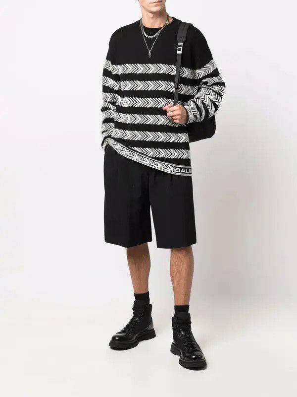 Balmain o1y0426 Crewneck Sweater in Black/White Size US M / EU 48-50 / 2 - 4 Thumbnail