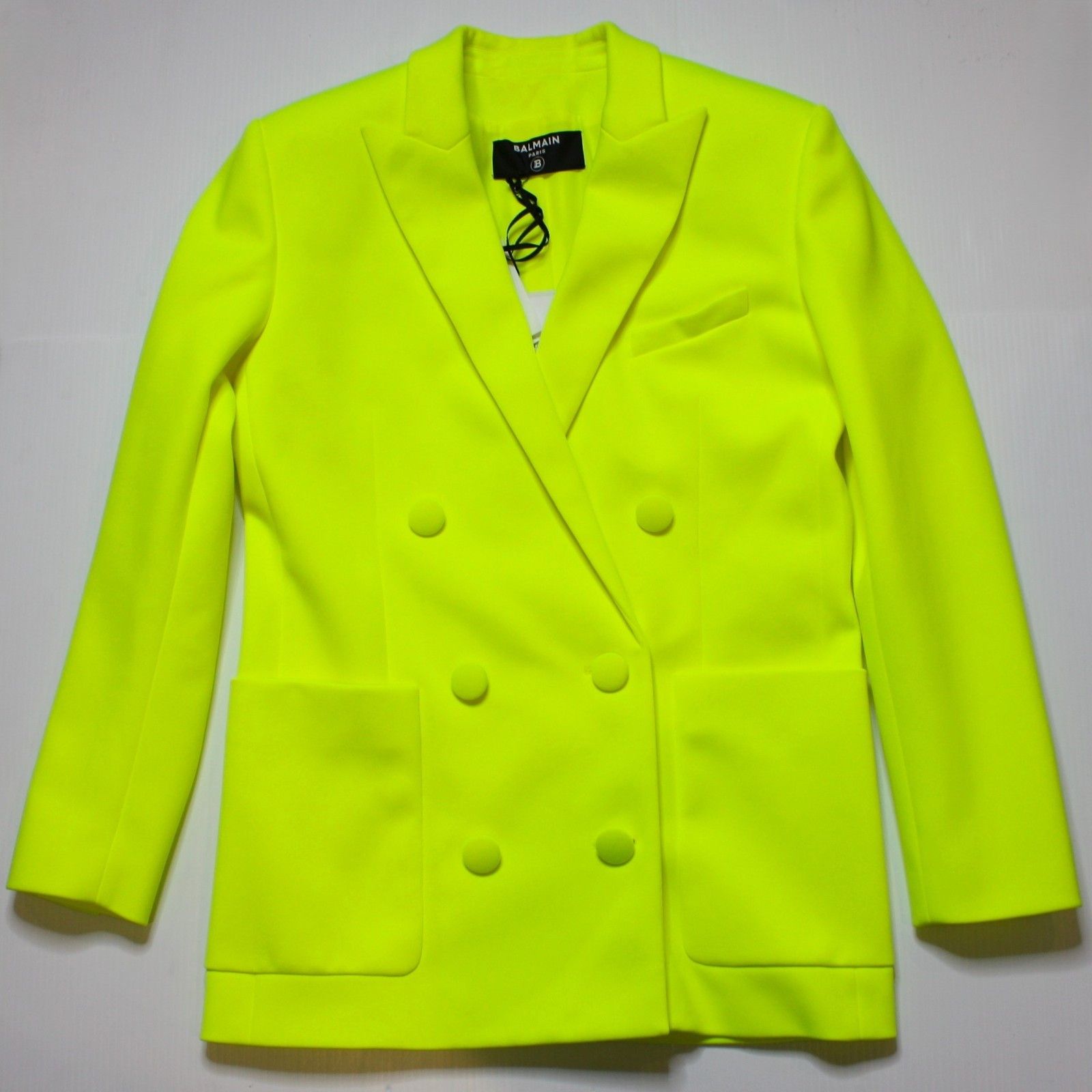Balmain Double Breasted Boyfriend Blazer in Neon Yellow US 4 $1995 Size XS / US 0-2 / IT 36-38 - 9 Thumbnail