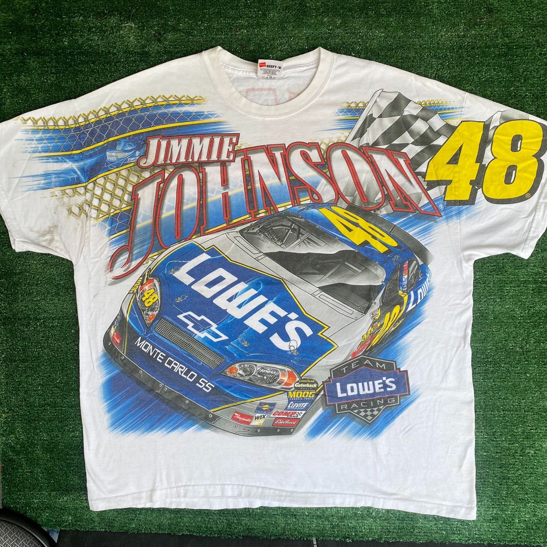 image of Vintage 90's Nascar Aop Shirt Lowe's Racing Automotive Tee in White, Men's (Size 2XL)