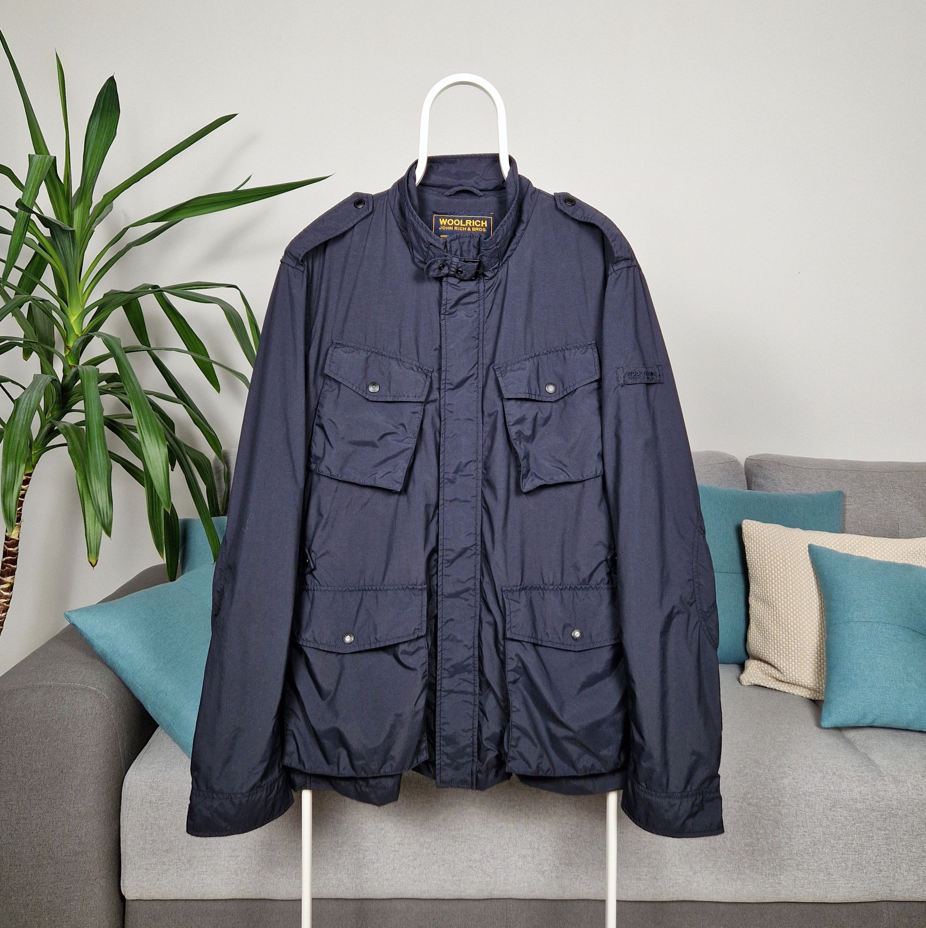 image of Woolrich John Rich Bros Woolrich Men's Tactel Navy Blue Wind Rain Jacket Coat (Size 2XL)