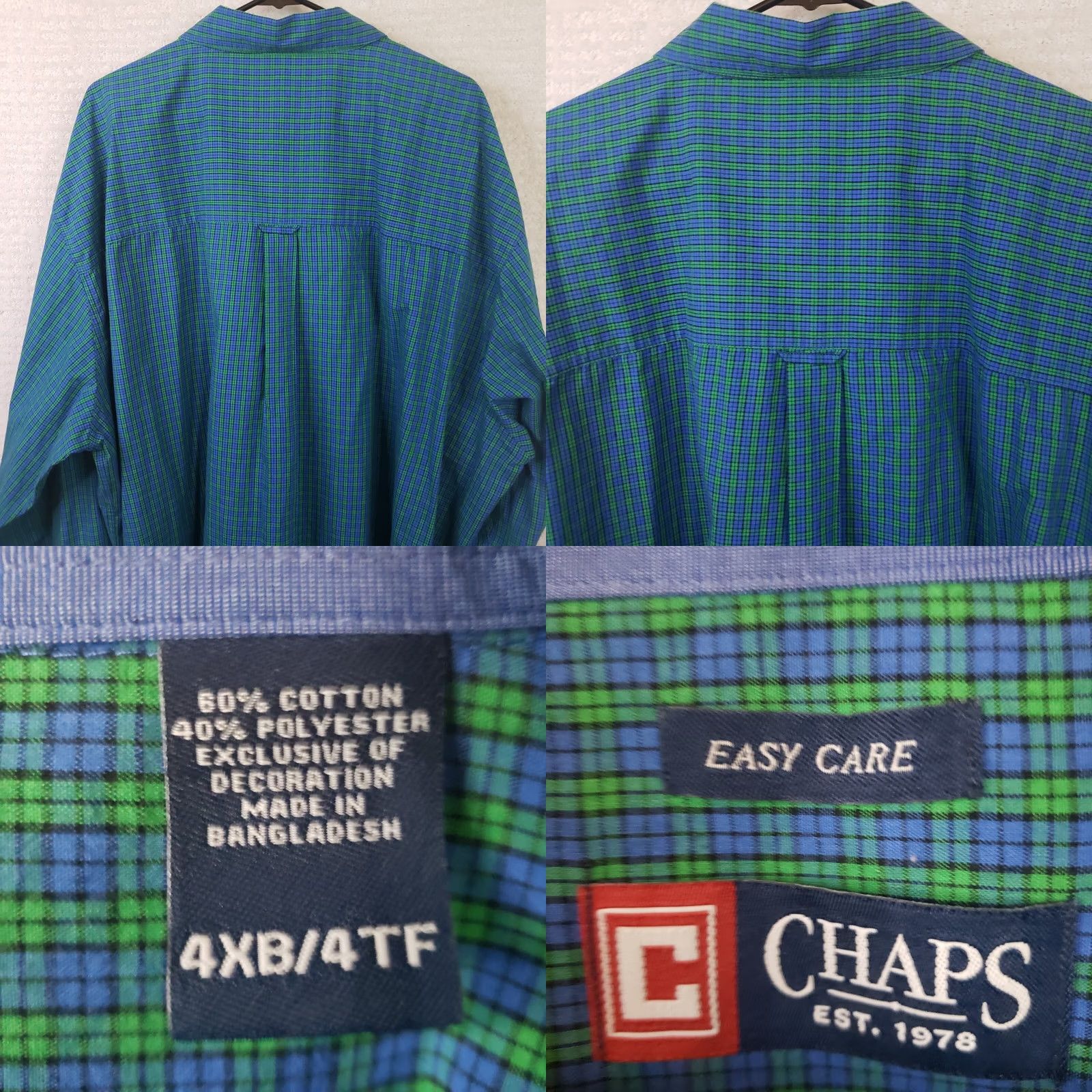 Chaps CHAPS Easy Care Shirt Green Blue Plaid Men's 4XB Button-Up Twill Casual Long Sleeve Size US XXL / EU 58 / 5 - 8 Thumbnail