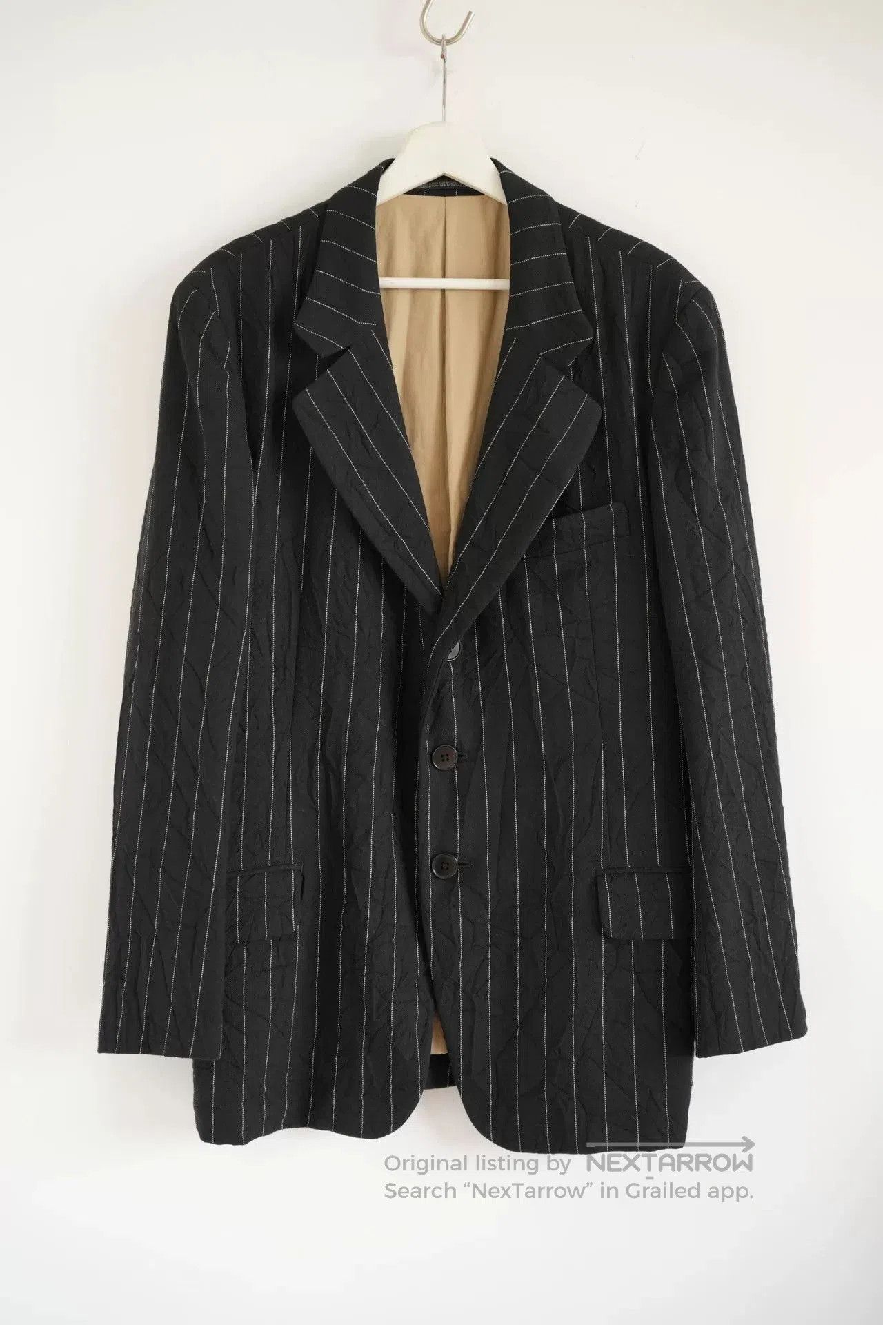 yohji yamamoto striped wool suit jacket.