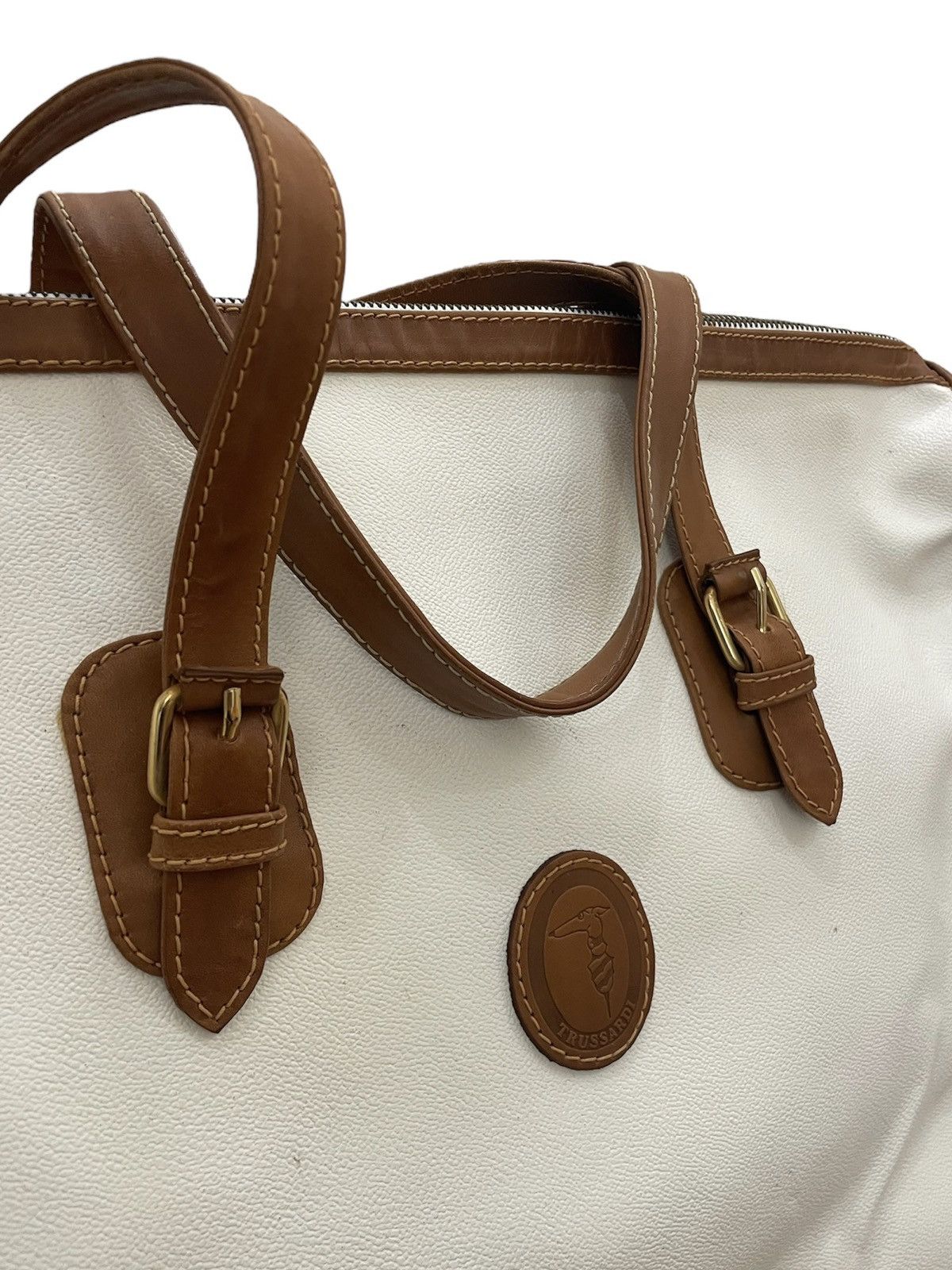 Trussardi × Vintage 80s Trussardi Italy Canvas Leather Travel Bag | Old Money Size ONE SIZE - 10 Thumbnail
