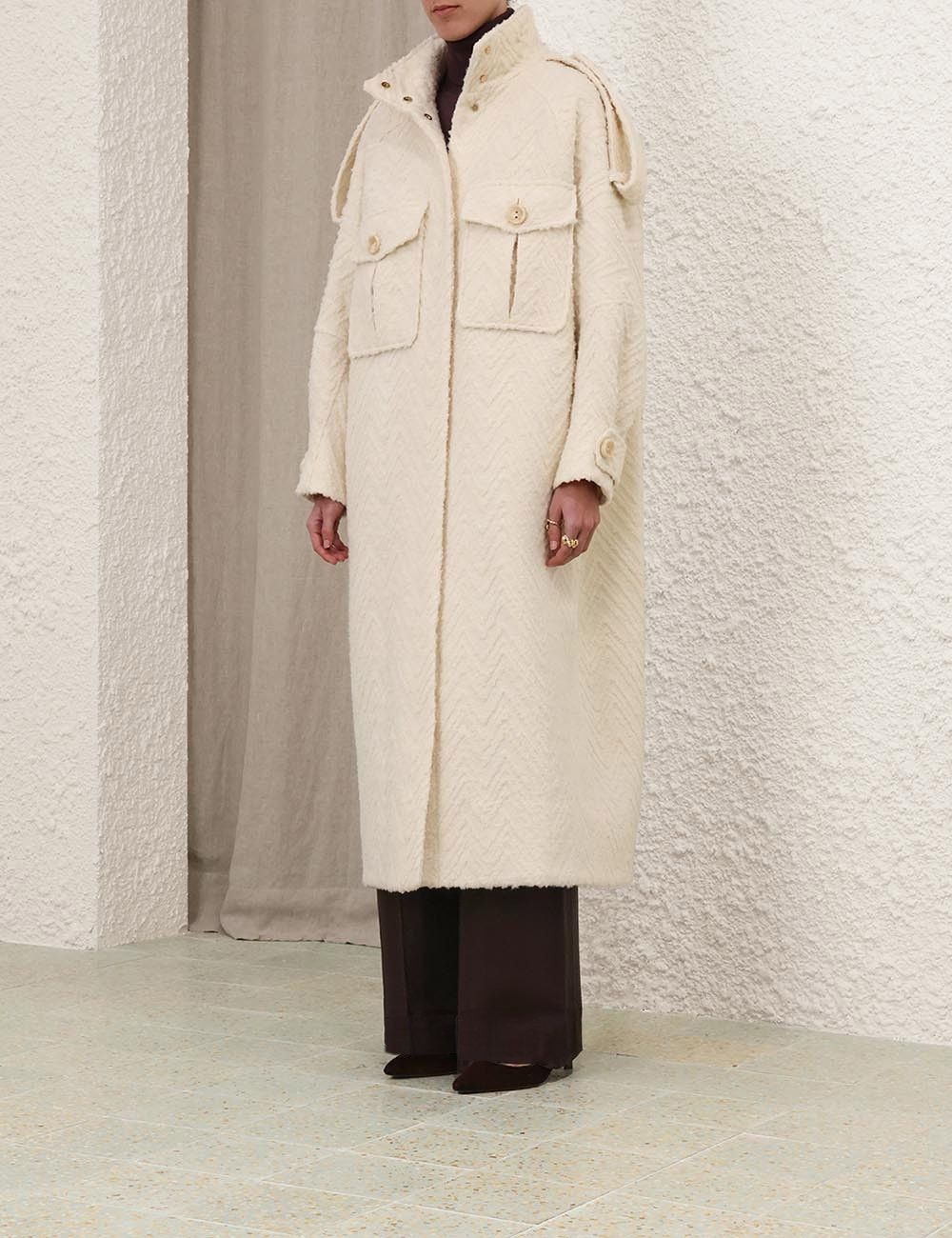Zimmermann oc11z0825 Illustration Chevron Coat in Cream Size XS / US 0-2 / IT 36-38 - 3 Thumbnail