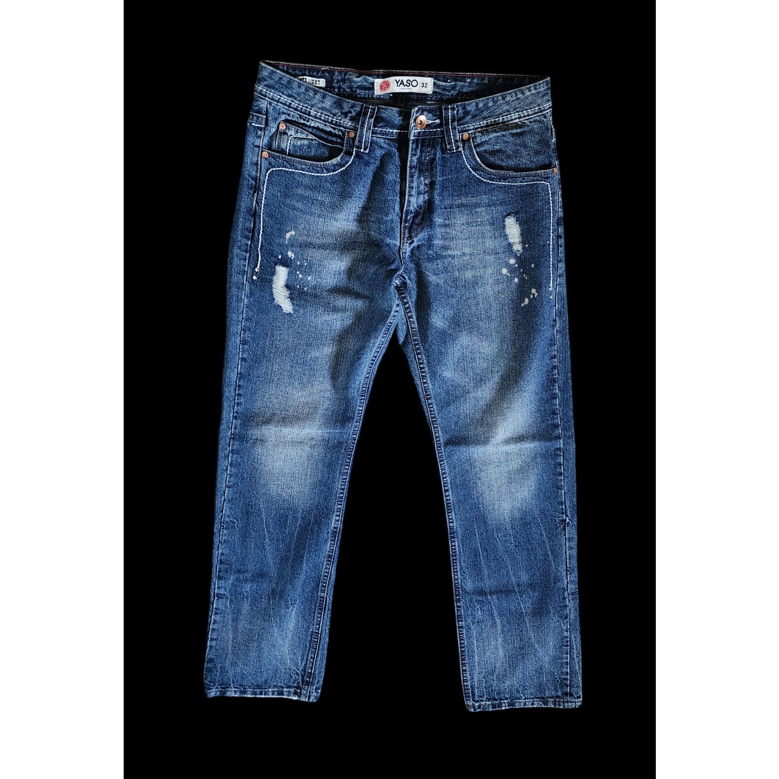 Other YASO men denim distressed blue jeans white stitching W32 L33 Size US 32 / EU 48 - 2 Thumbnail