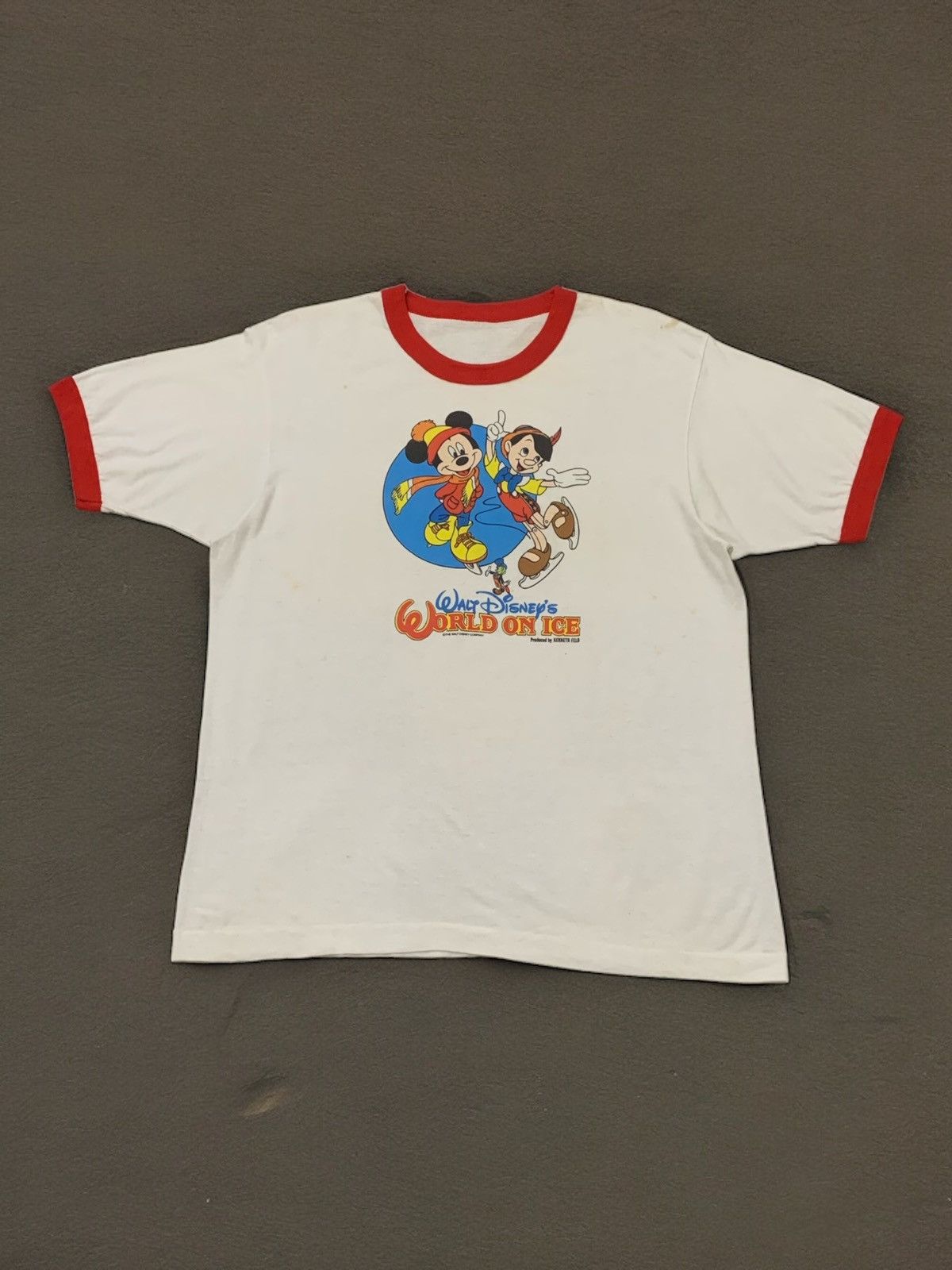 Vintage 80s Disneys World On Ice Mickey And Pinocchio Tshirt