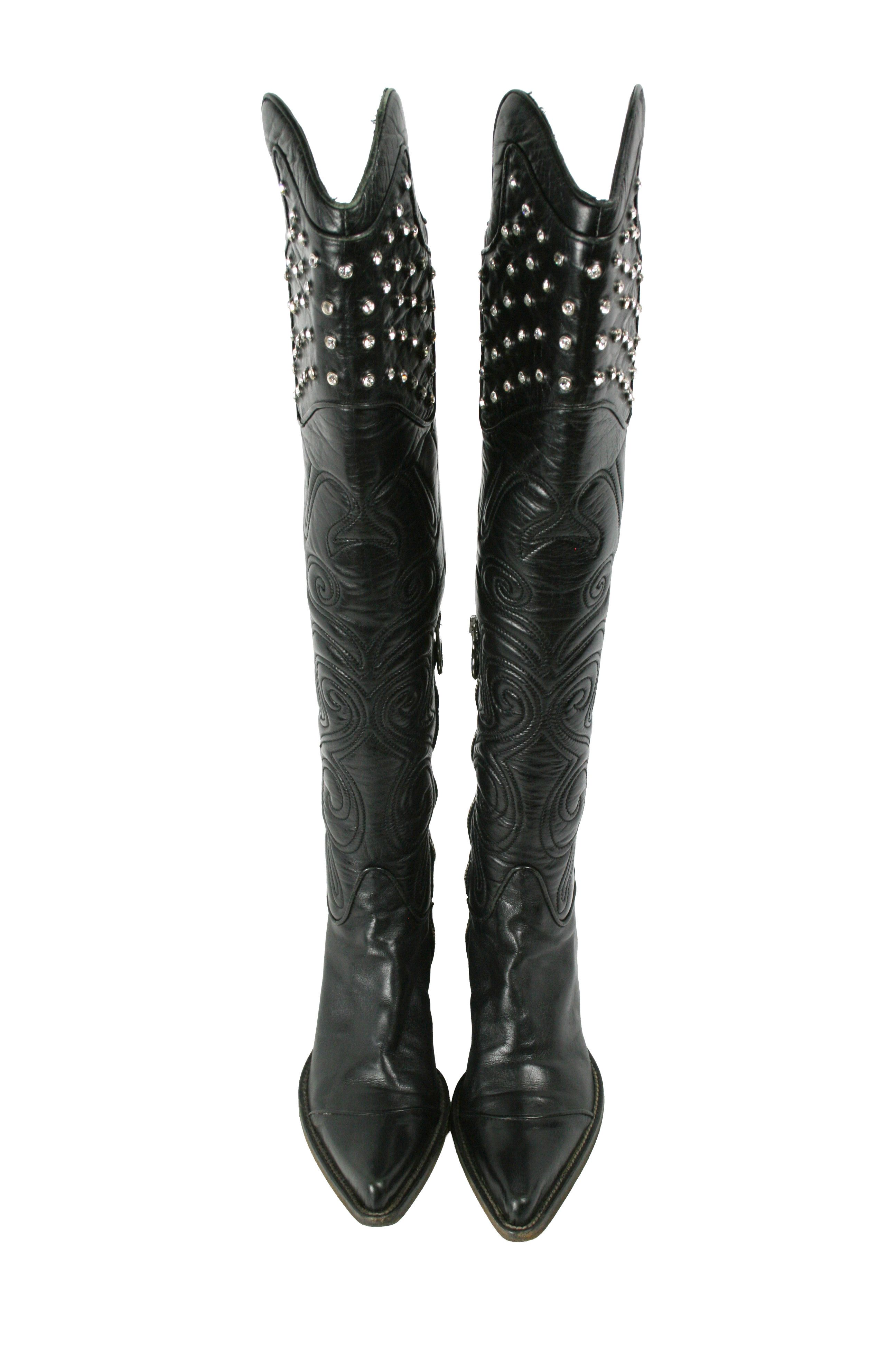 Other Fauzian Jeunesse Y2K Knight Rockstuds Leather Knee Boots Size US 5 / IT 35 - 12 Thumbnail