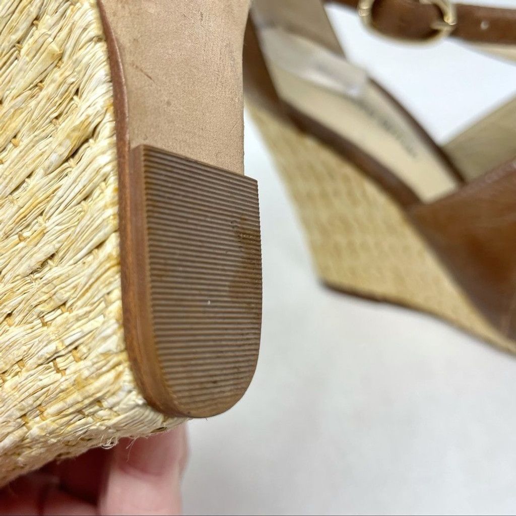 Alexandre Birman Alexandre Birman Brown Leather Raffia Wedge Sandals EU 38.5 Size US 8.5 / IT 38.5 - 7 Thumbnail