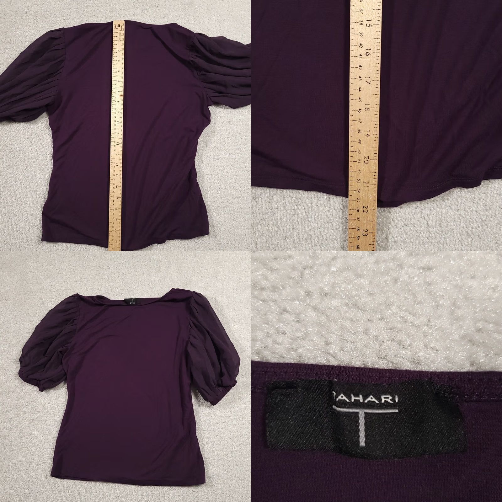 Vintage Tahari Shirt Women's XS Purple Short Balloon Sleeve Blouse Round Neck Stretch Shirt Size XS / US 0-2 / IT 36-38 - 8 Thumbnail
