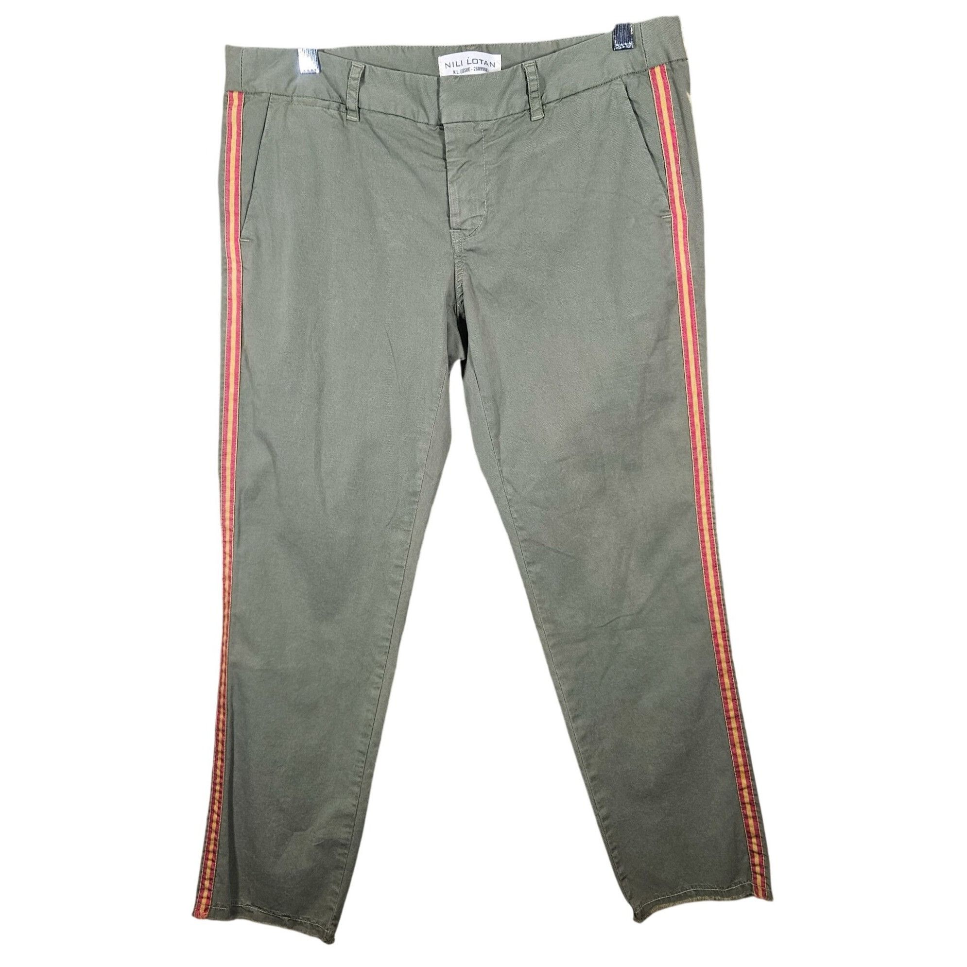 Nili Lotan Nili Lotan Women Olive Stripe Pant M Utility Tailored Parisi Size 28" / US 6 / IT 42 - 3 Thumbnail
