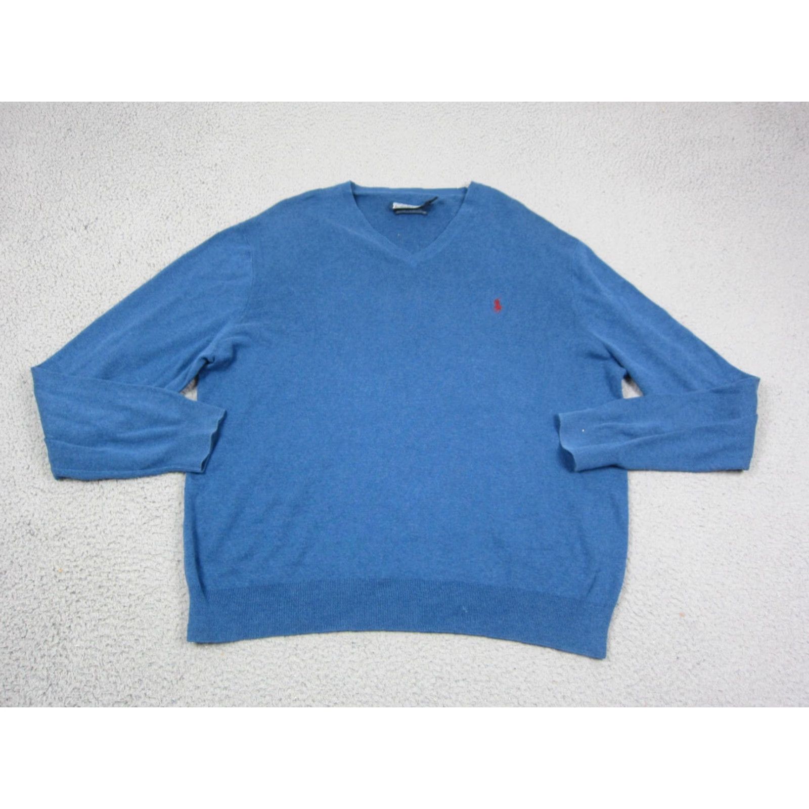 Polo Ralph Lauren VINTAGE Polo Ralph Lauren Sweater Men 2XL Blue V-Neck Polo Ralph Lauren Pullover Knit Cotton Logo Classic 90s Mens Size US XXL / EU 58 / 5 - 2 Thumbnail