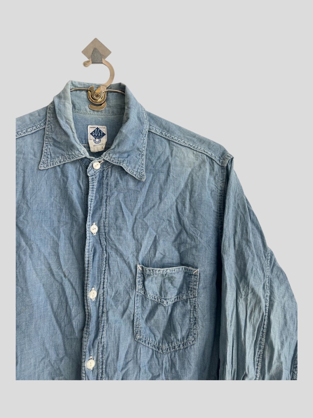 Post Overalls Vintage Post O'all 🇺🇸 Made Distressed Wash Denim Shirt Jacket Size US L / EU 52-54 / 3 - 1 Thumbnail