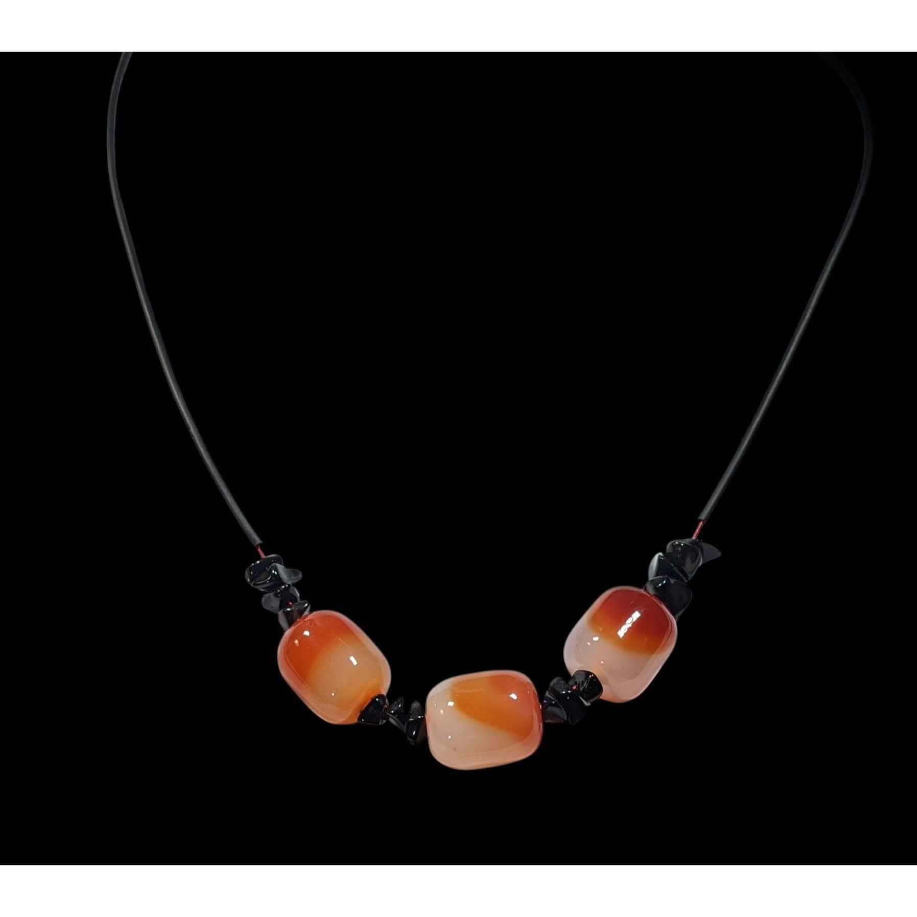 Other Handmade Carnelian Beaded Necklace With Onyx Chip Accents Size ONE SIZE - 2 Thumbnail