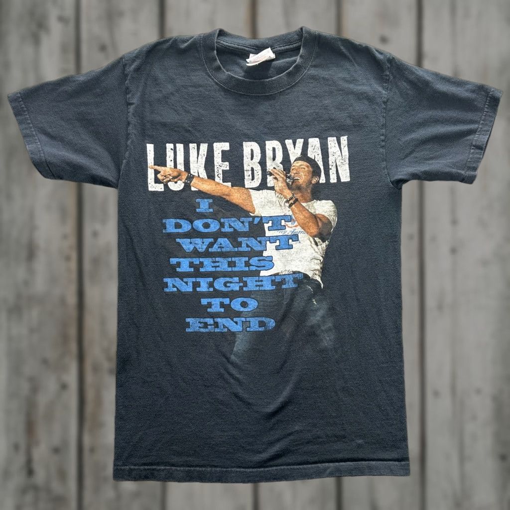 Hanes VINTAGE Luke Bryan Shirt T-Shirt Mens Large I Don’t Want This Night To End Tour Black Crew Neck Short Sleeve Hanes Heavyweight 100% Cotton Mens Size US L / EU 52-54 / 3 - 1 Thumbnail