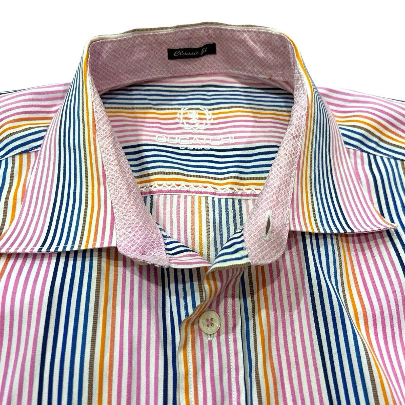 Designer Bugatchi Uomo Men’s Button Up Shirt Striped Classic Fit XL Size 44R - 4 Thumbnail