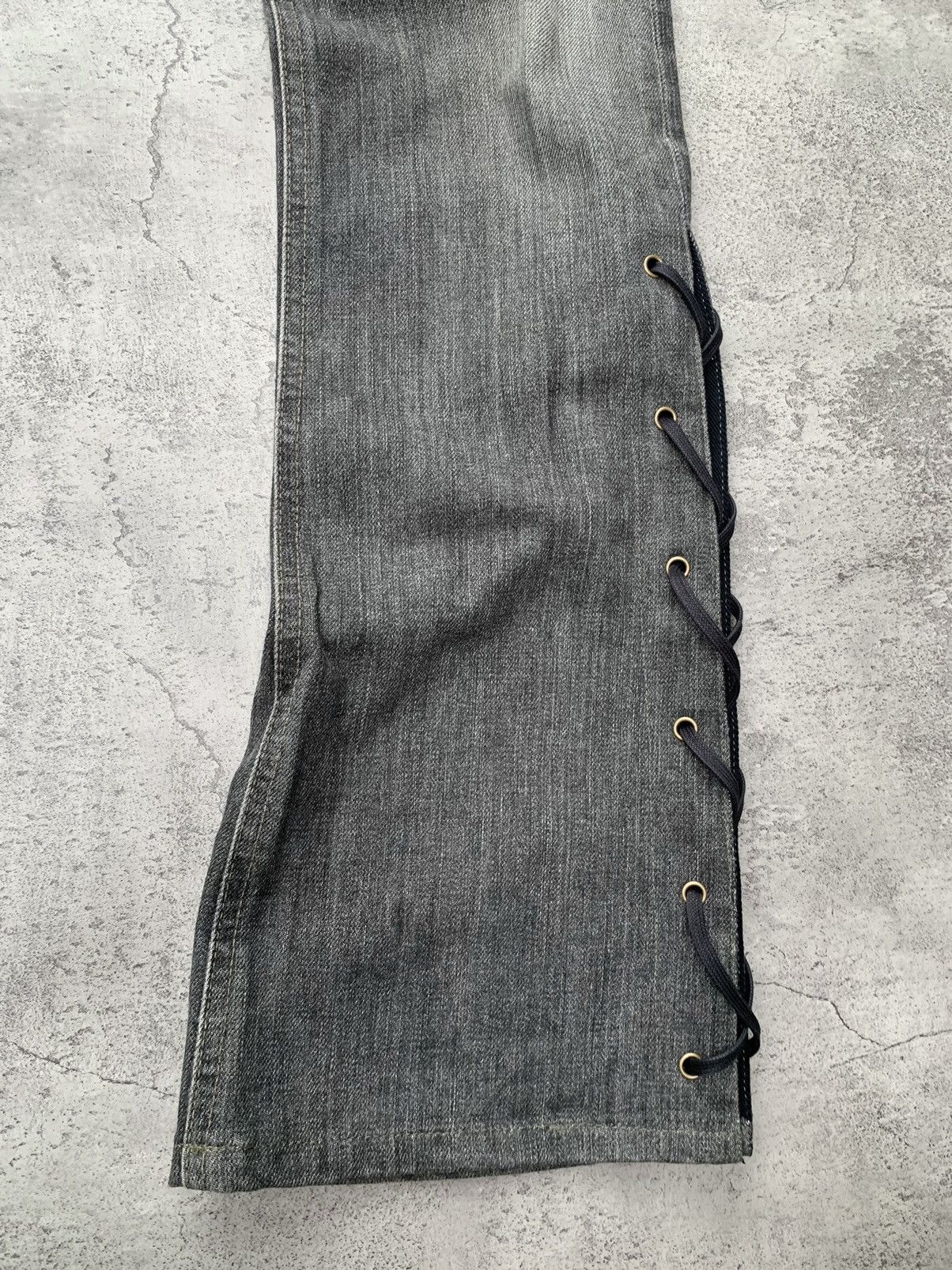 Japanese Brand Something EDWIN leather lace-up slim flare jeans Size US 27 - 3 Thumbnail