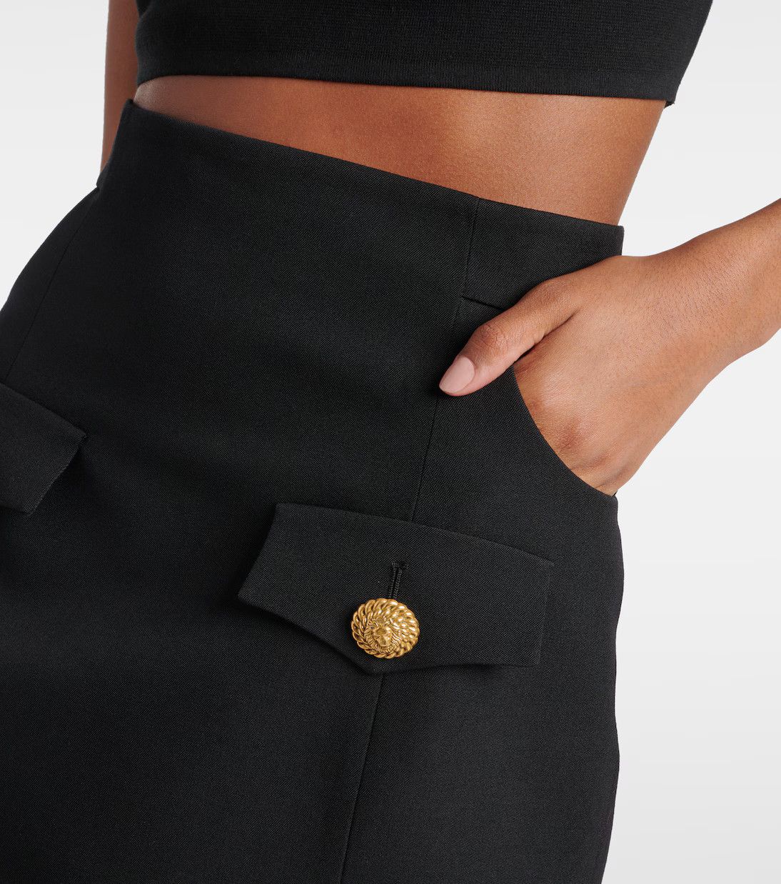 Balmain o1s1wg110825 Wool Mini Skirt in Black Size 30" / US 8 / IT 44 - 6 Thumbnail