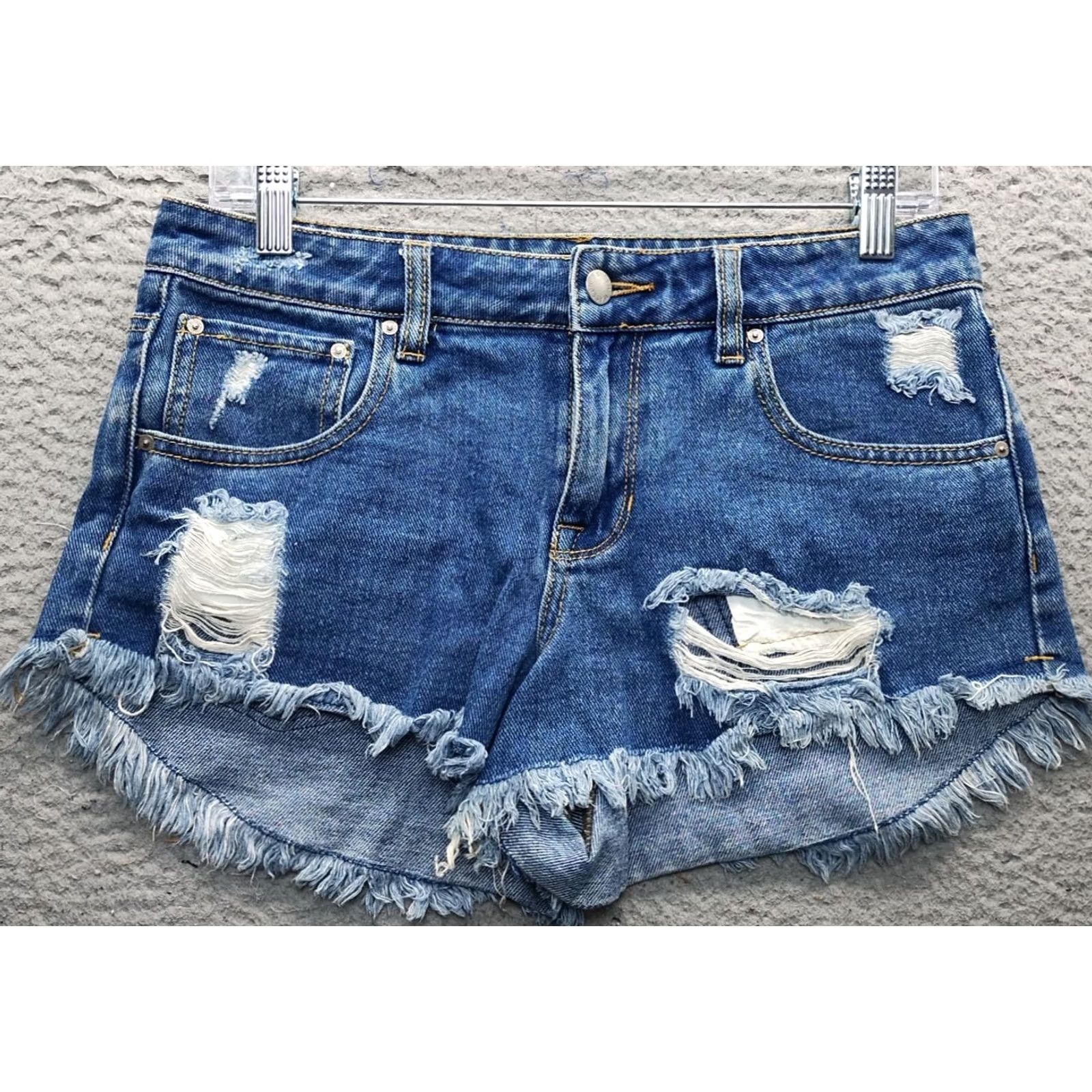 Denime P.S. Erin Wasson Womens Navy Denim Shorts 27 Distressed Frayed Hem 5-Pocket Pocket Belt Loop Cotton Casual Size 27" / US 4 / IT 40 - 2 Thumbnail