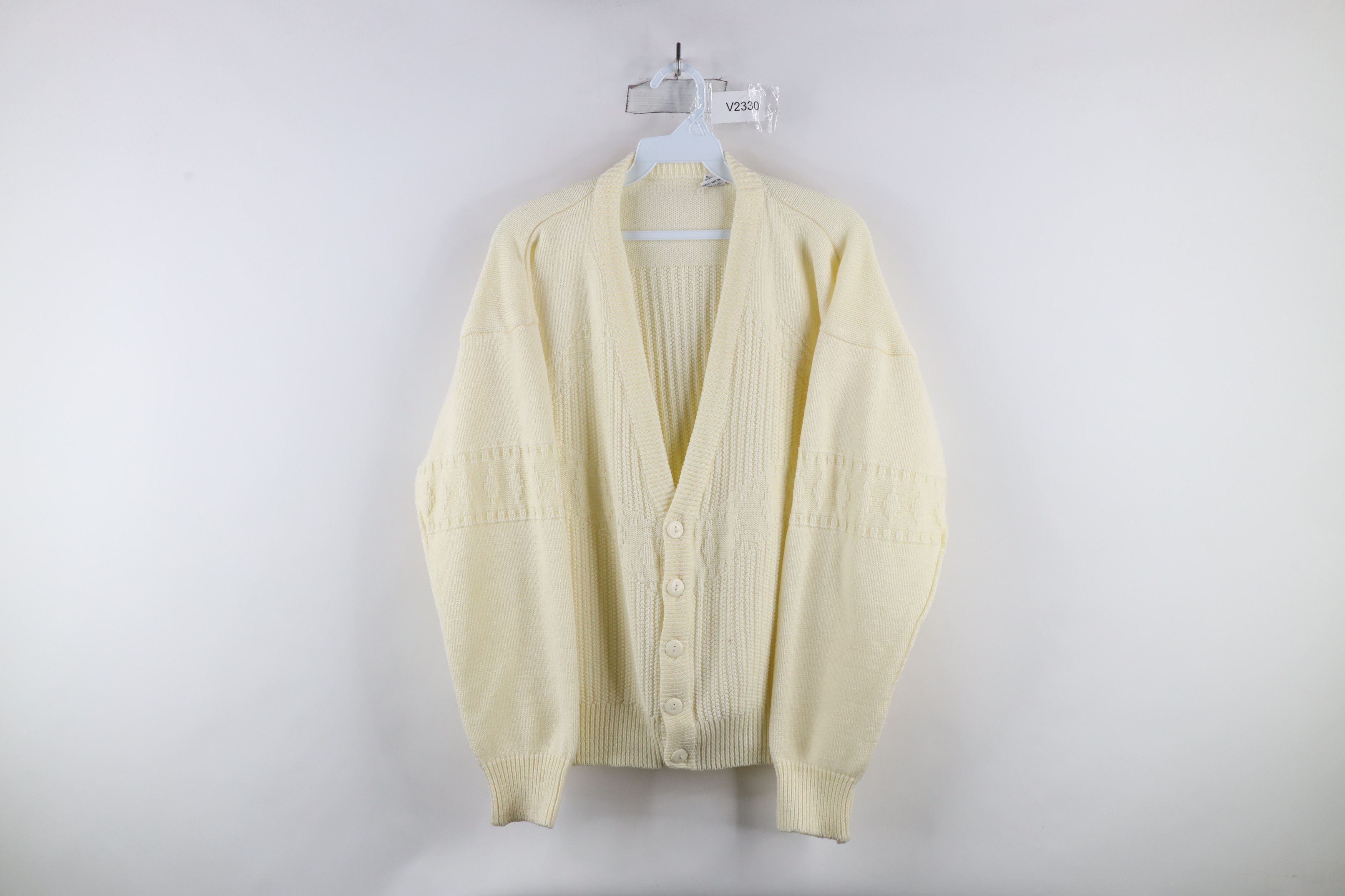 Vintage Vintage 90s Streetwear Ribbed Knit Cardigan Sweater Cream Size M / US 6-8 / IT 42-44 - 1 Thumbnail