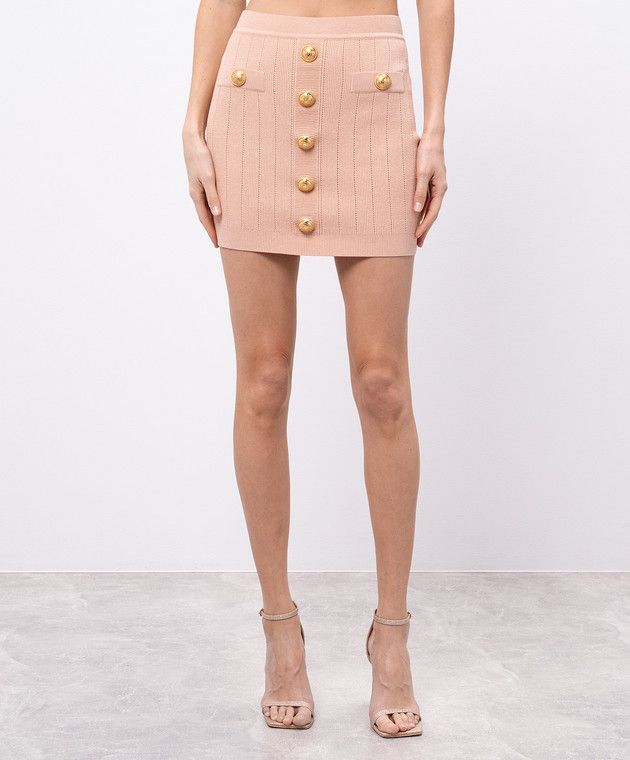 Balmain o1s1wg110725 Patterned Mini Skirt in Pink Size 30" / US 8 / IT 44 - 2 Thumbnail