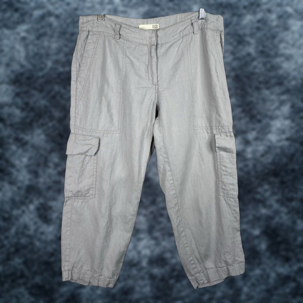Eileen Fisher Eileen Fisher Linen Cargo Pants Womens 10 Gray Crop Capri Pockets Size 32" / US 10 / IT 46 - 1 Thumbnail