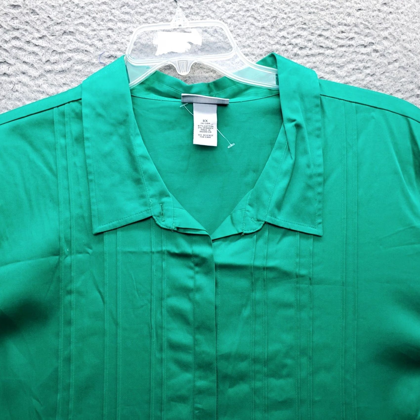 Vintage Catherines Tunic Shirt Womens 3X Green Textured Pintuck 3/4 Sleeve Button-Up Size XXL / US 16-18 / IT 52-54 - 5 Thumbnail