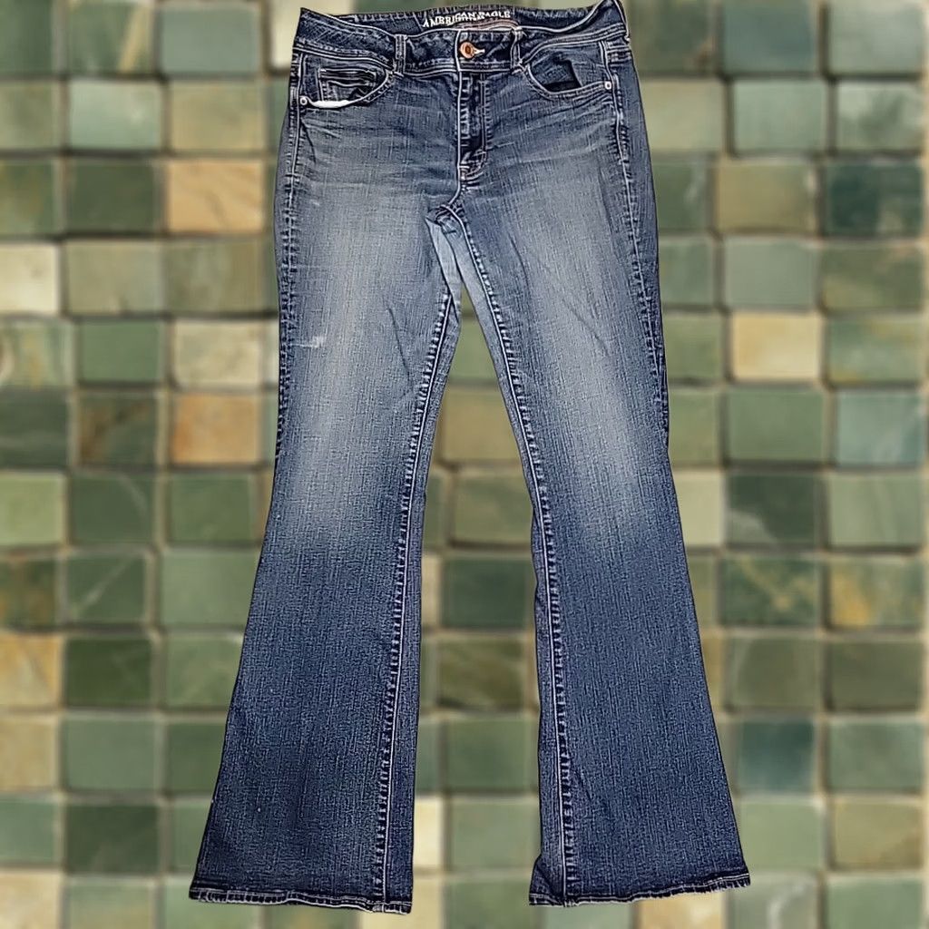 American Eagle Outfitters American Eagle Jeans Women 12 Tall Blue Super Stretch Denim Flared Bootcut Jeans Mens? Size 34" / US 12 / IT 48 - 1 Thumbnail