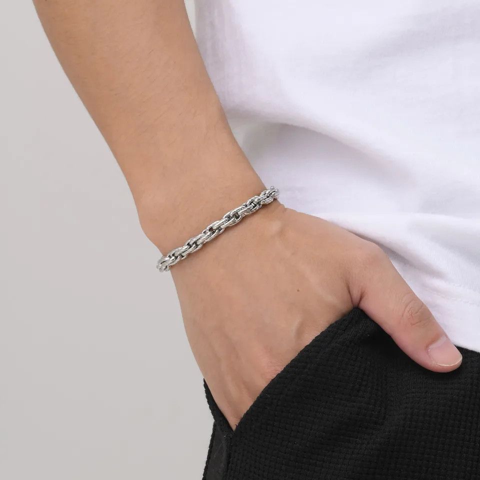 Jewelry Silver Braided Bracelet Chain Link Wristband Size ONE SIZE - 2 Thumbnail