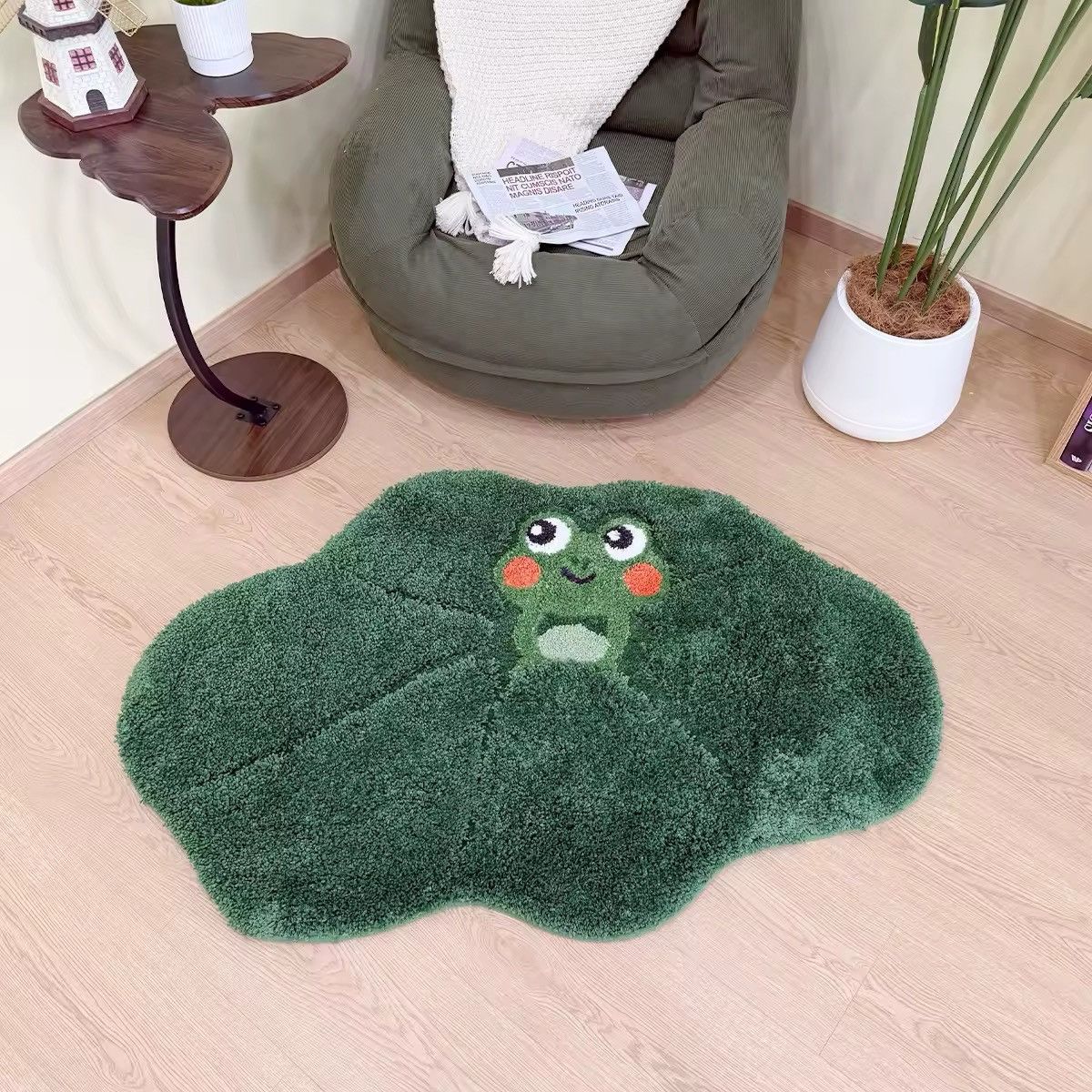 Handmade × Other Cartoon Green Frog Fluffy Decoration Handmade Tufted Carpet Size ONE SIZE - 5 Thumbnail