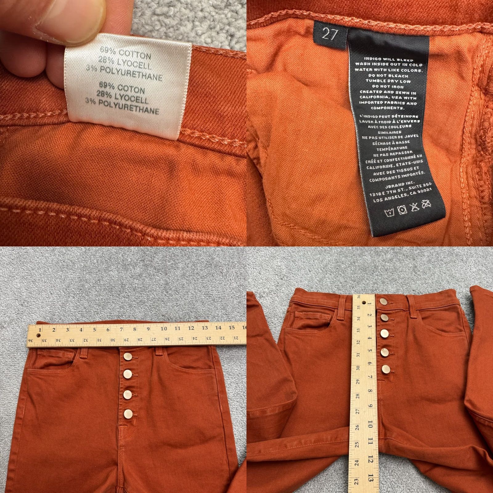 J Brand J Brand Lillie High Rise Flared Denim Jeans Womens 27 Rust Orange Button Fly Size 27" / US 4 / IT 40 - 8 Thumbnail