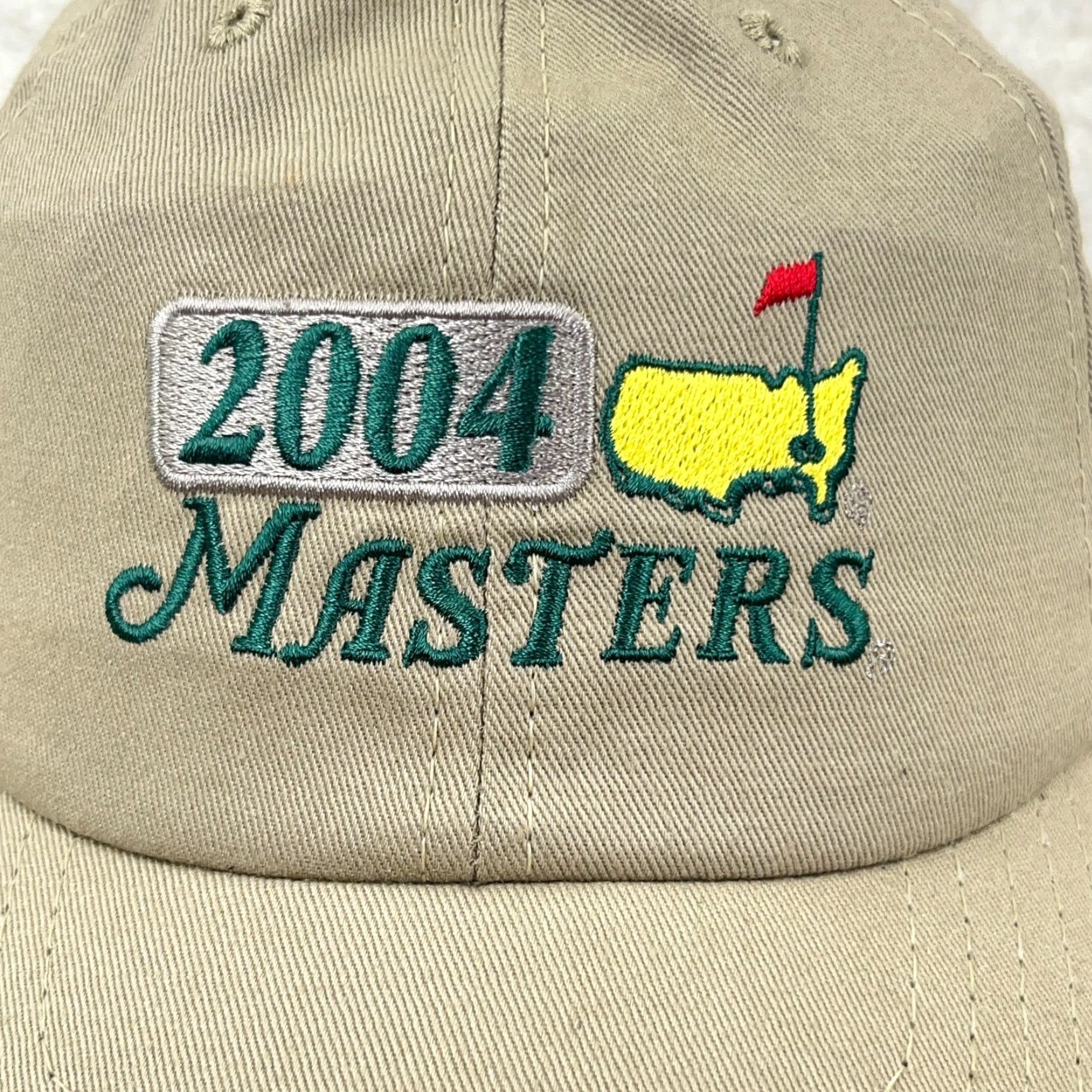 American Needle VINTAGE American Needle The Masters Hat Cap Adjustable Strap Back Augusta Nationals Y2K 2004 Tan Khaki USA Beige Twill Golf Hat Mens Size ONE SIZE - 3 Thumbnail