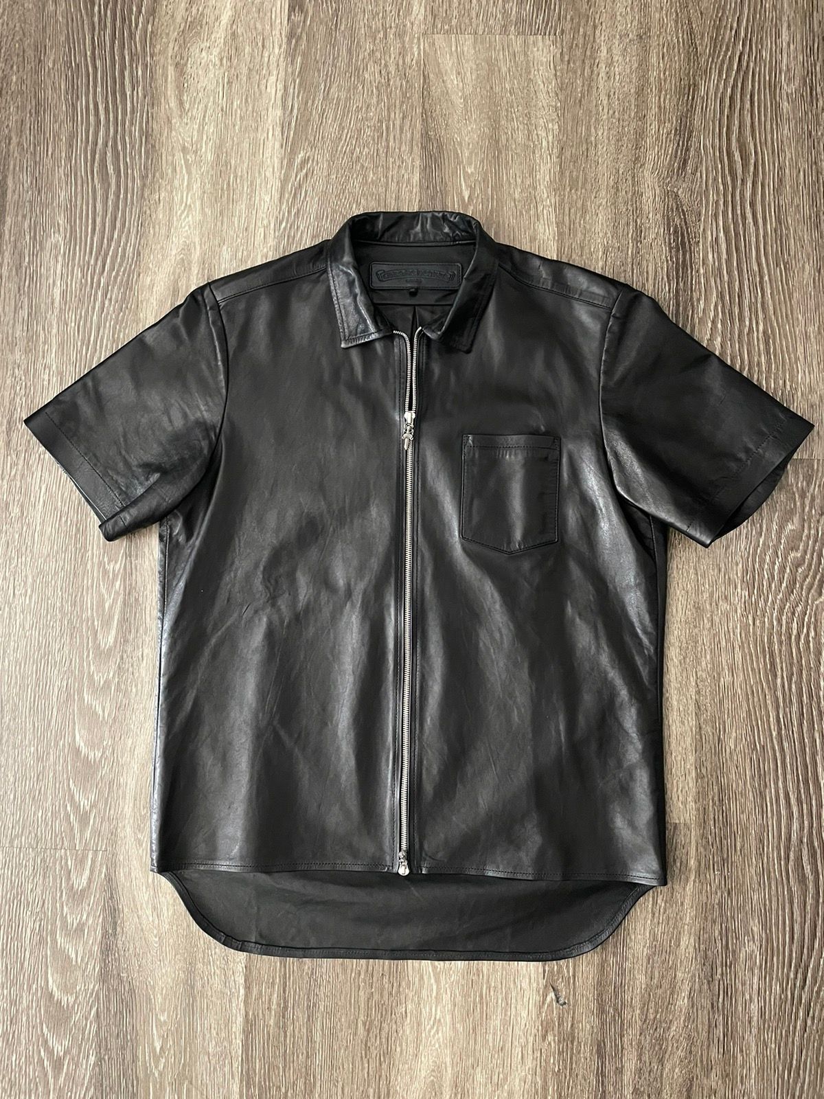 Pre-owned Chrome Hearts Leather Zip Up Shirt In Black