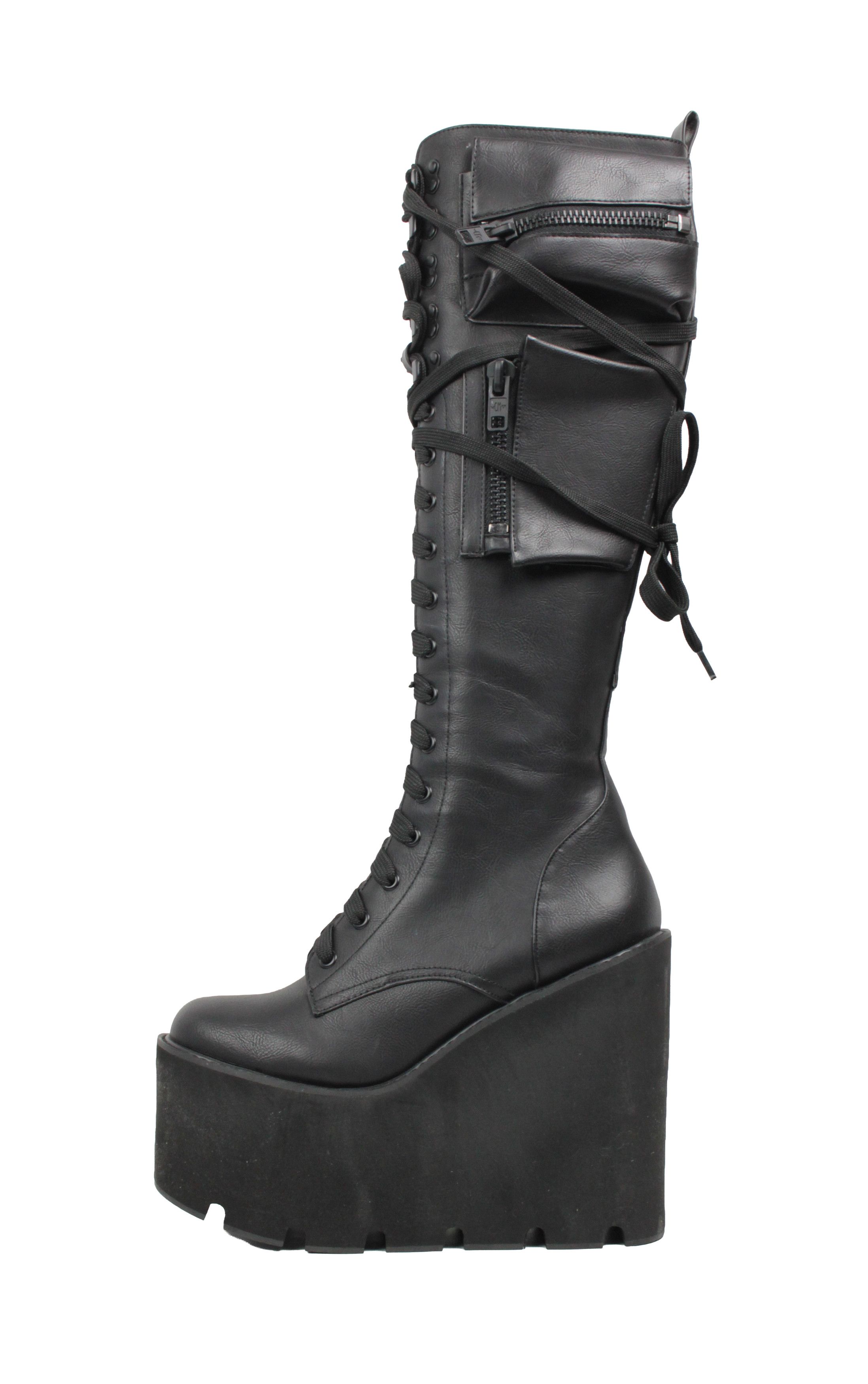 Dolls Kill Current Mood Obsidian Y2K Platform Cargo Wedge Boots Size US 9 / IT 39 - 2 Thumbnail