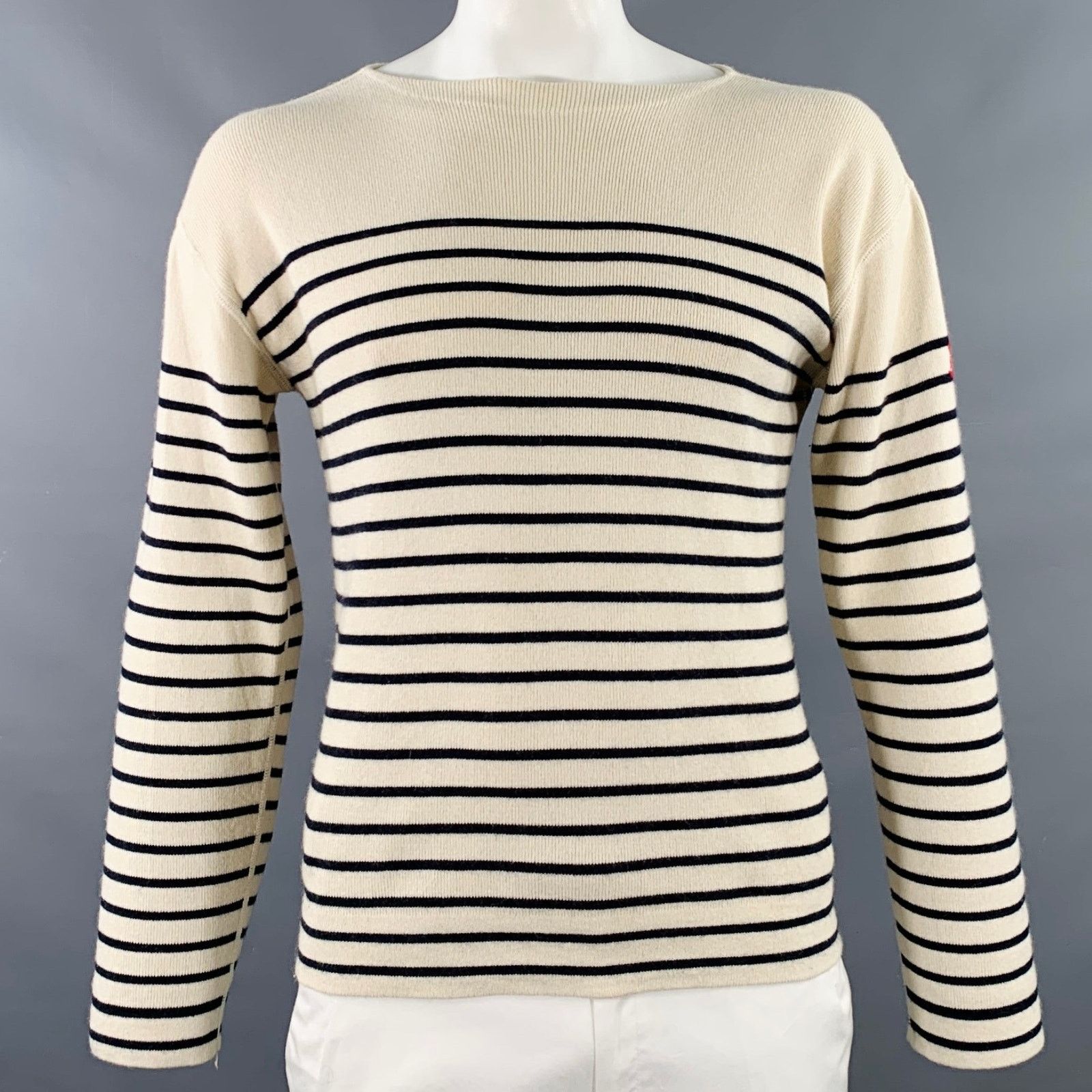 Polo Ralph Lauren Size L Cream Black Stripe Cotton Cashmere Pullover Size US L / EU 52-54 / 3 - 1 Thumbnail