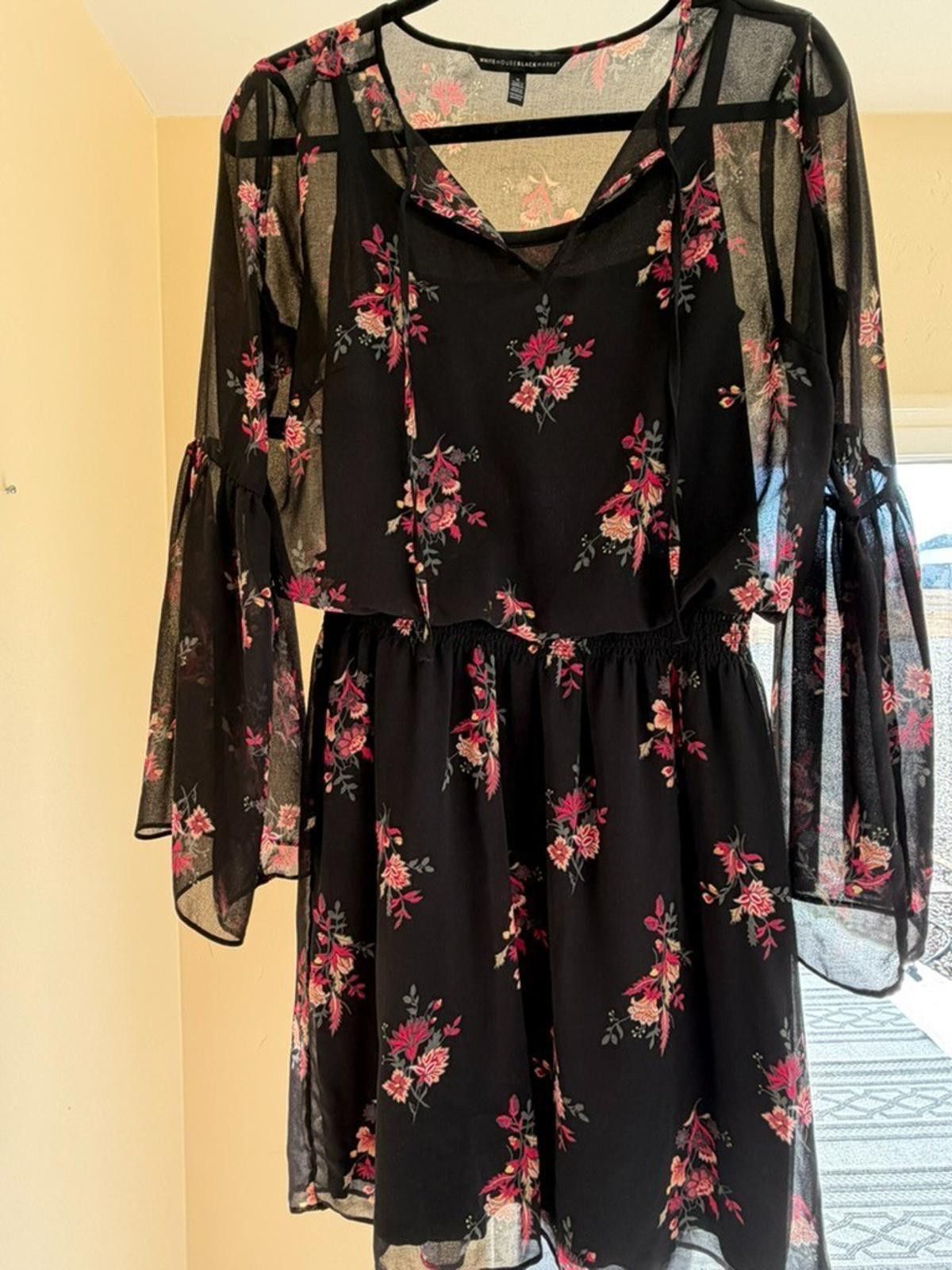 Other WHBM Boho Blouson Floral Print Flared Long Sleeve Dress Sz S Size S / US 4 / IT 40 - 11 Thumbnail