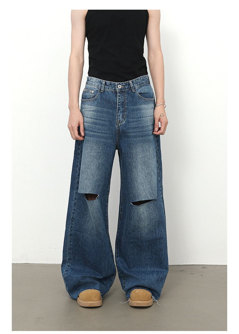 Japanese Brand × Jean American street men's loose straight wide-leg ripped jeans Size US 32 / EU 48 - 1 Thumbnail