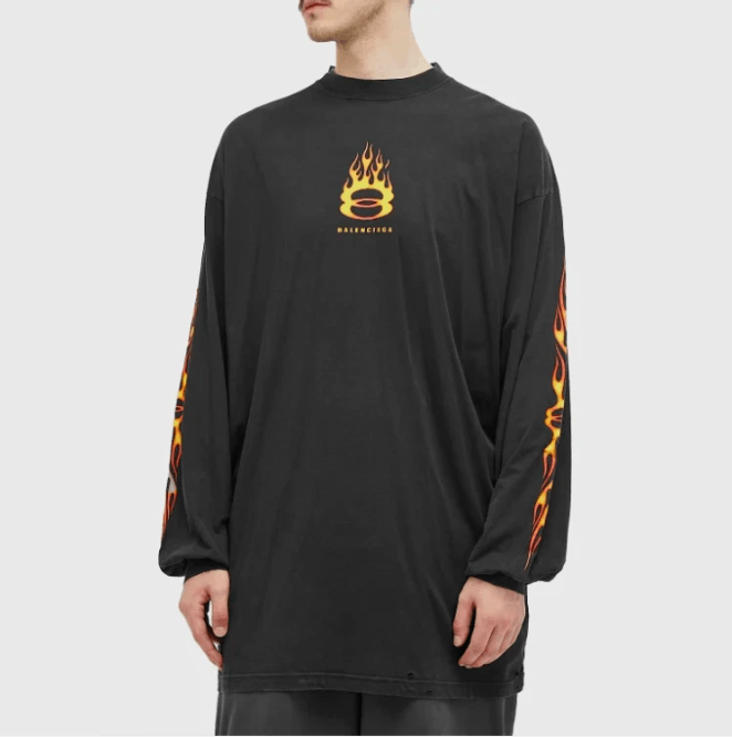 BALENCIAGA MEN'S UNITY LOGO FLAME LONG SLEEVE T-SHIRT