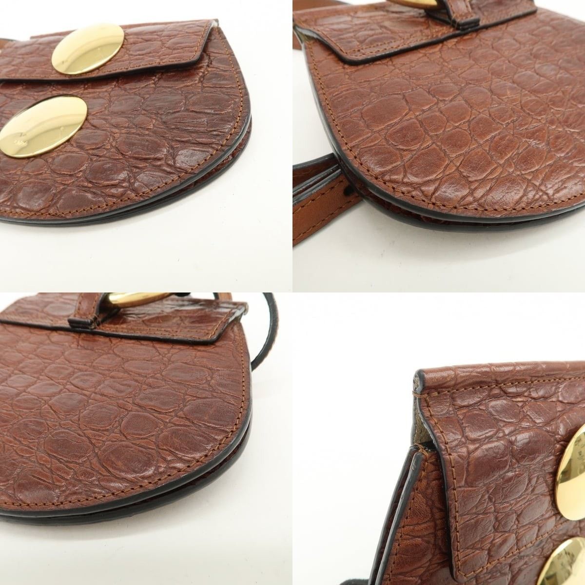 Chloe Chloe Croc-Embossed Leather Shoulder Bag Brown Size ONE SIZE - 5 Thumbnail