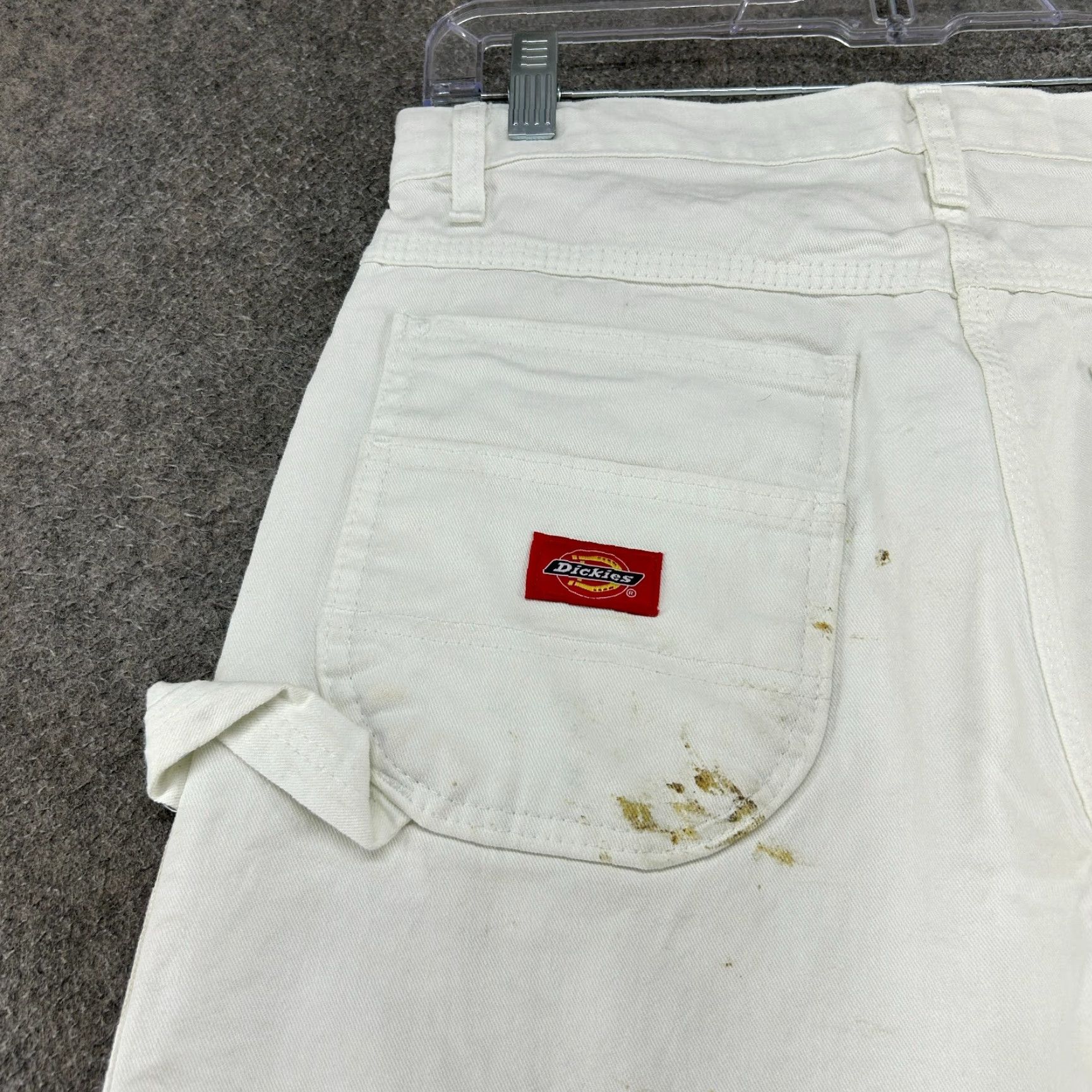 VINTAGE Dickies Pants Mens 30x32 White Carpenter Painters Canvas Cotton Workwear Thrash