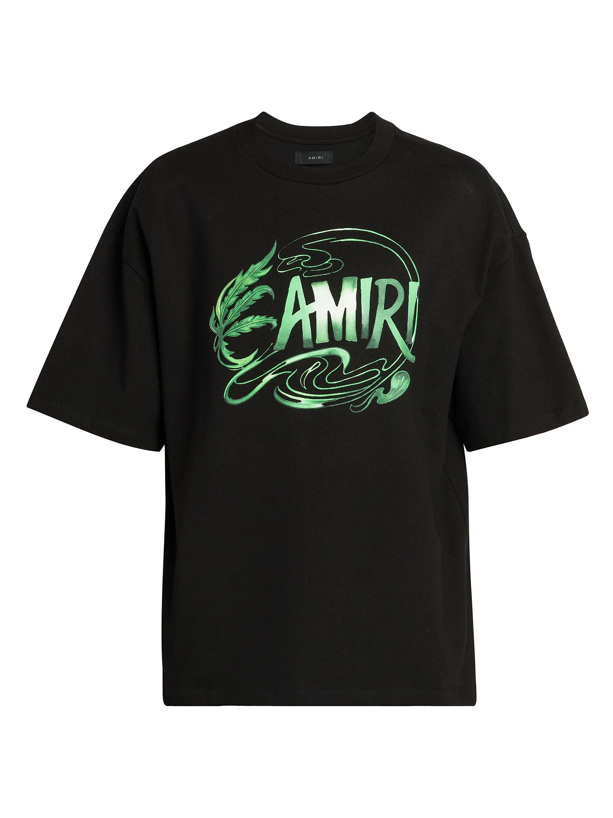 Amiri os11x1225 Leaf Cotton Oversized Crewneck T-Shirt in Black Size US M / EU 48-50 / 2 - 1 Thumbnail