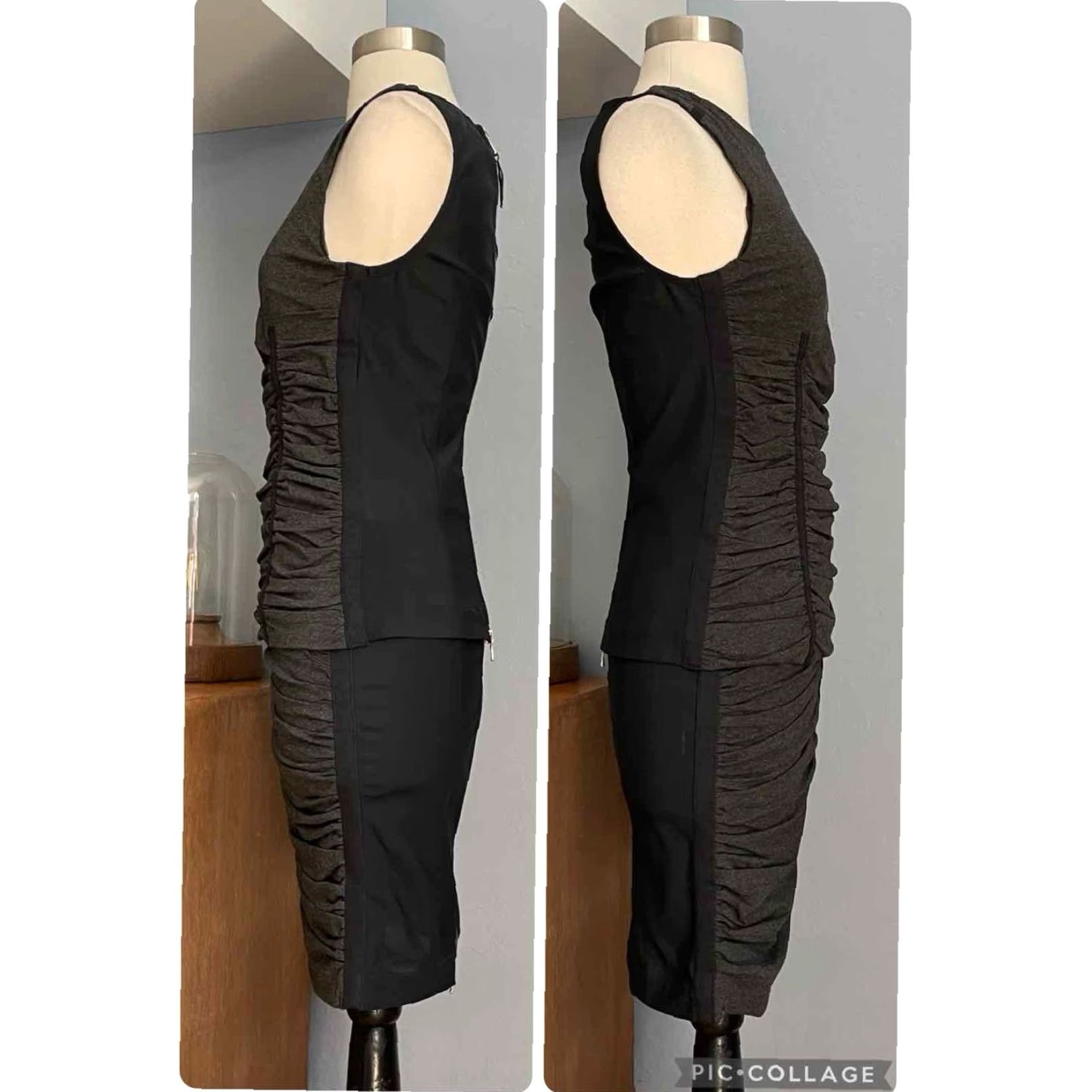 Dolce & Gabbana VINTAGE Dolce&Gabbana Grey Black Ruched Top Skirt Set 2 Piece Women Size S 38/40 Bodycon Y2K Size S / US 4 / IT 40 - 2 Thumbnail