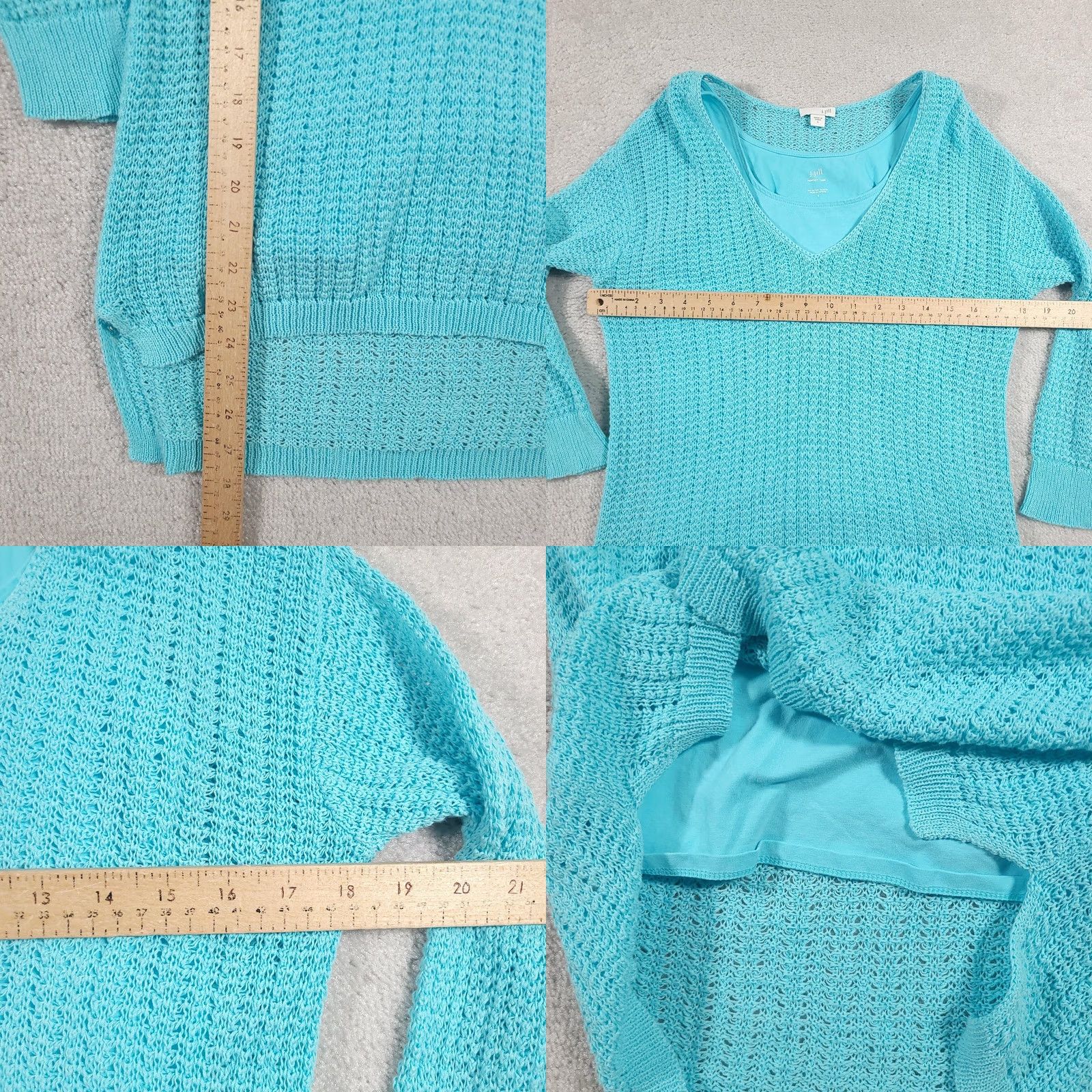 J. Jill J. Jill Sweater Womens Small Blue Crochet Knit Pullover Tank Layered Tunic Top V-Neck 3/4 Sleeve Lightweight All Seasons Size S / US 4 / IT 40 - 9 Thumbnail