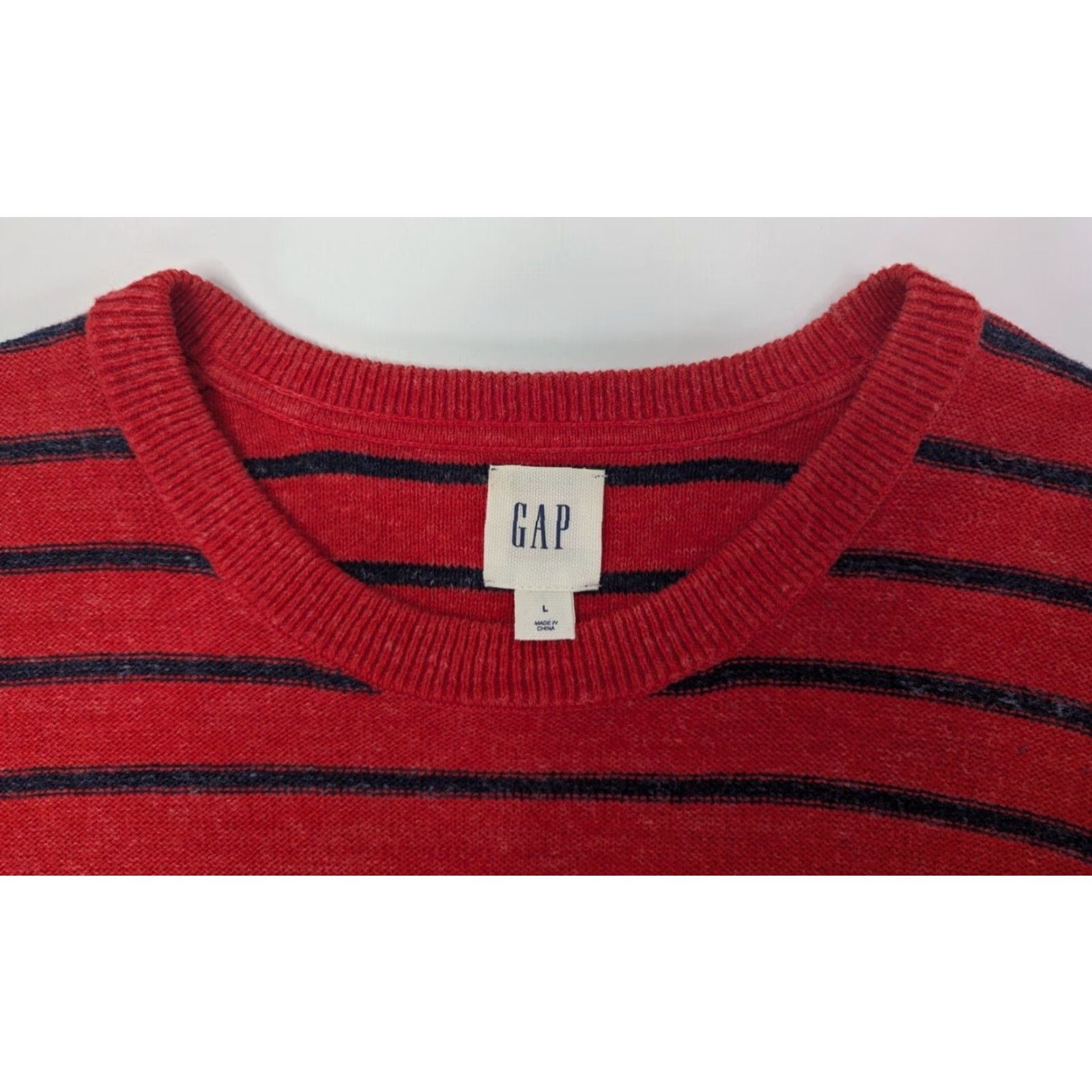 Gap Gap Sweater Men Large Cotton Crew Neck Pullover Navy Blue Red Stripe Budding Size US L / EU 52-54 / 3 - 6 Thumbnail