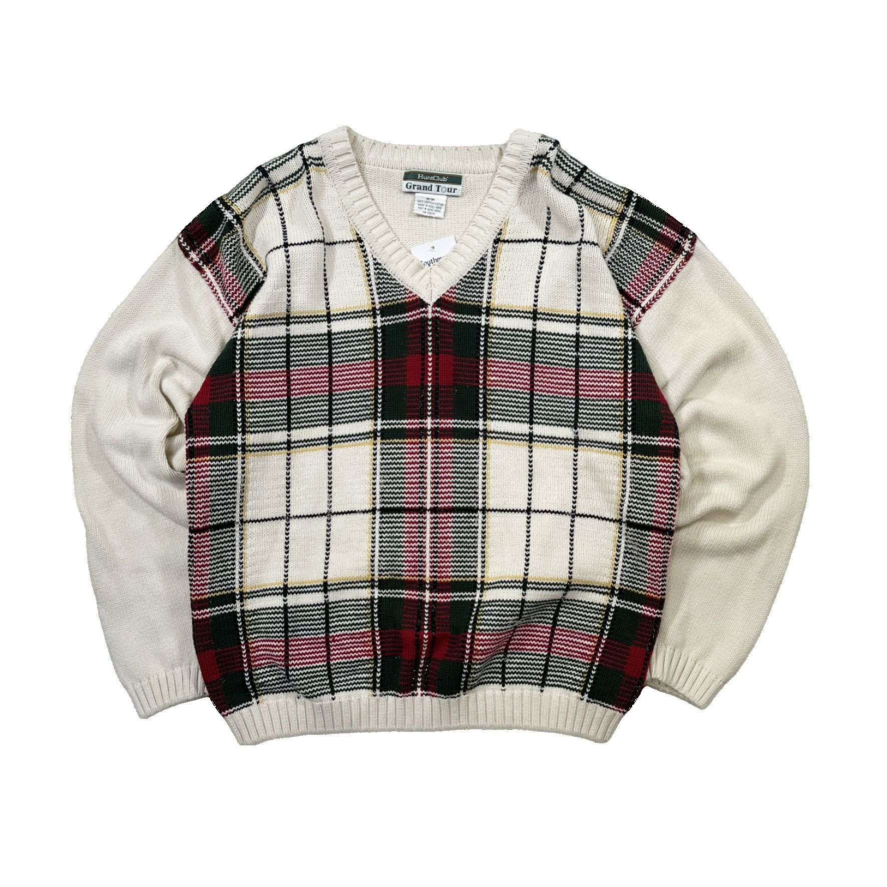 Vintage Vintage 90s Plaid Golf Knit V Neck Sweater Size US M / EU 48-50 / 2 - 1 Thumbnail