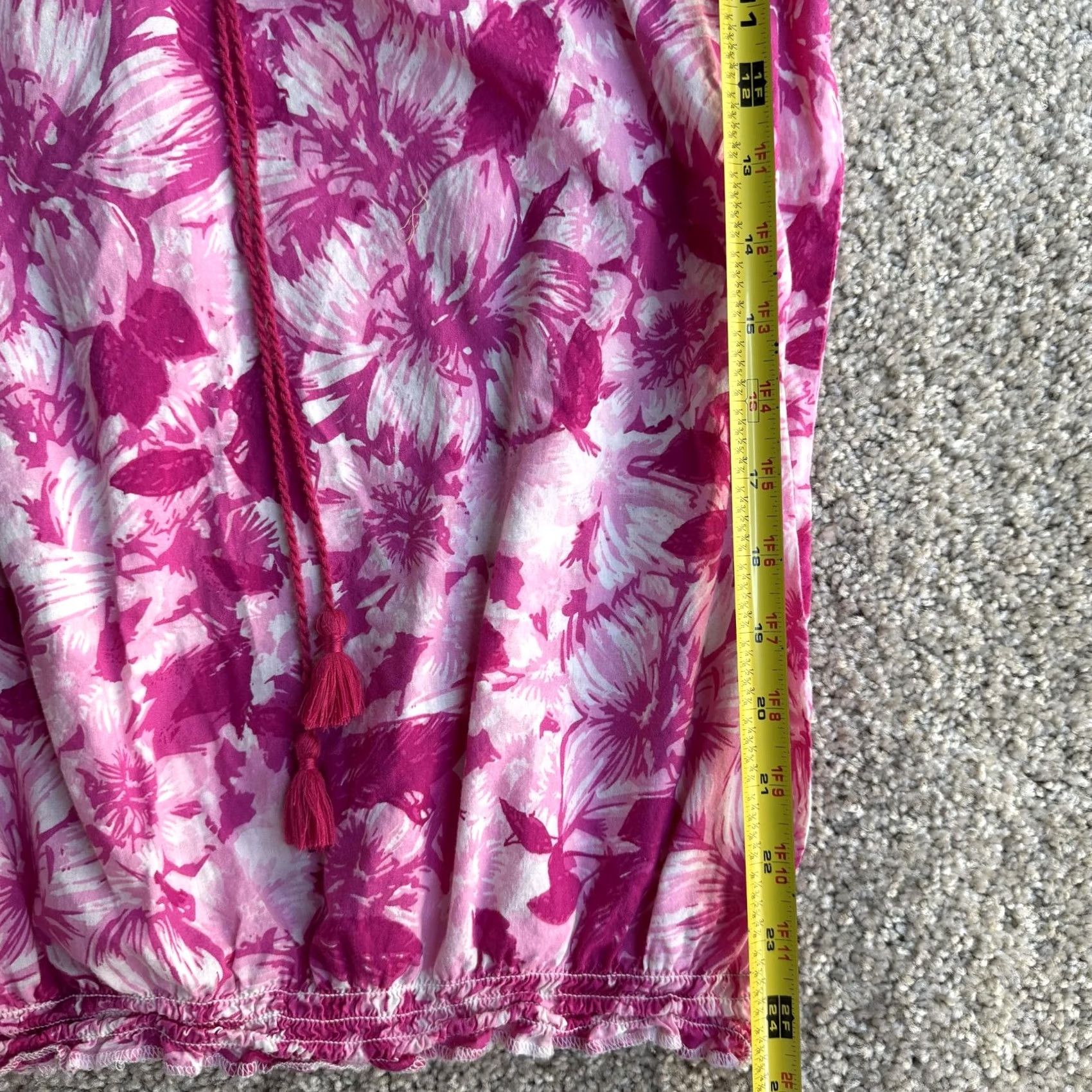Pinko Y2K BocaBay Blouse Womens Medium Pink Floral Tassel Scoop Neck Peasant Top Size M / US 6-8 / IT 42-44 - 7 Thumbnail